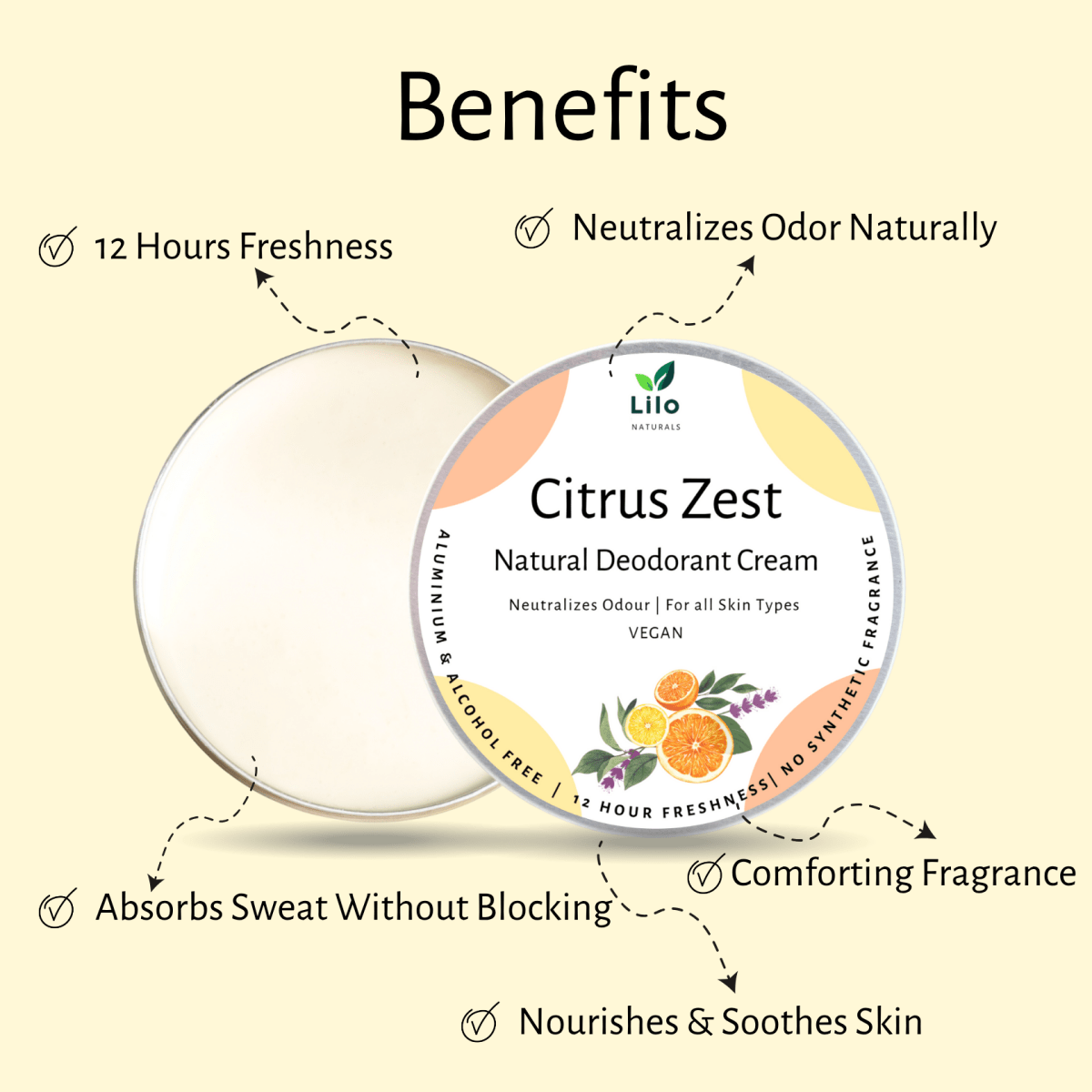 Natural Deodorant Cream | Citrus Zest | With Jojoba & Almond Oil – Deodorant by Lilo Naturals available on Brown Living™. . SKU: SKUD003. Img 2.