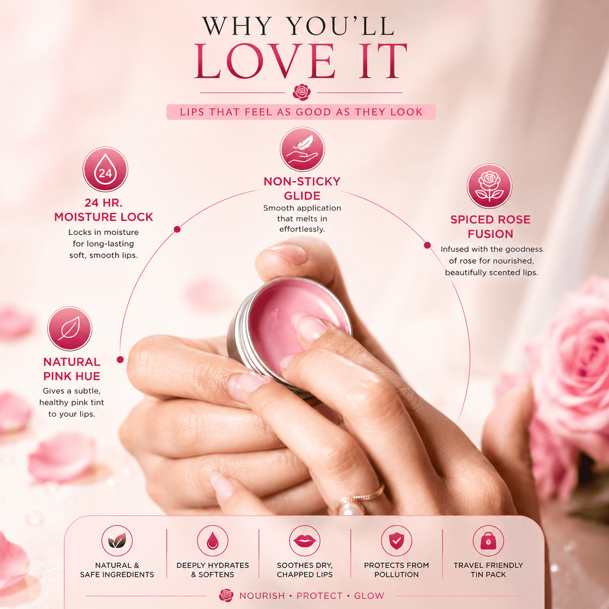 Natural Lip Balm | Spiced Rose Moisturizer with Shea Butter & Vitamin – Lip Balms on Brown Living™. SKU: FFLBSR010G. Img 7.