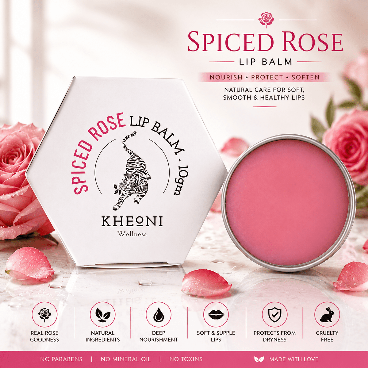 Natural Lip Balm | Spiced Rose Moisturizer with Shea Butter & Vitamin – Lip Balms on Brown Living™. SKU: FFLBSR010G. Img 3.