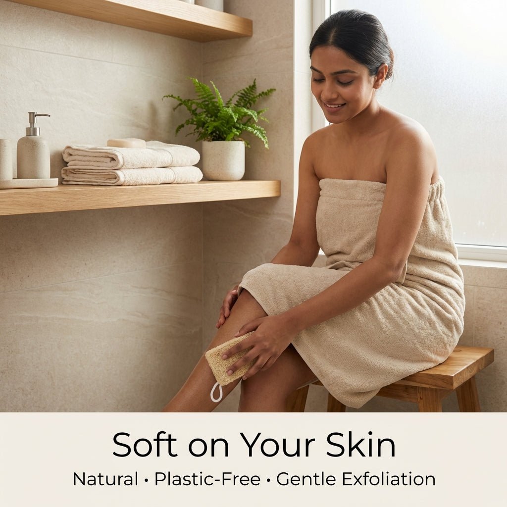 Natural Loofah Scrubber Pack Of 5 Plastic Free Body Exfoliator – Bath Accessories on Brown Living™. SKU: DOS-ORG-LOOFAH-01. Img 5.