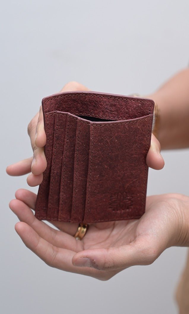 Natural Red Vegan Pocket Card Holder | Made from Coconut Leather – Passport Wallet on Brown Living™. SKU: zk020. Img 2.