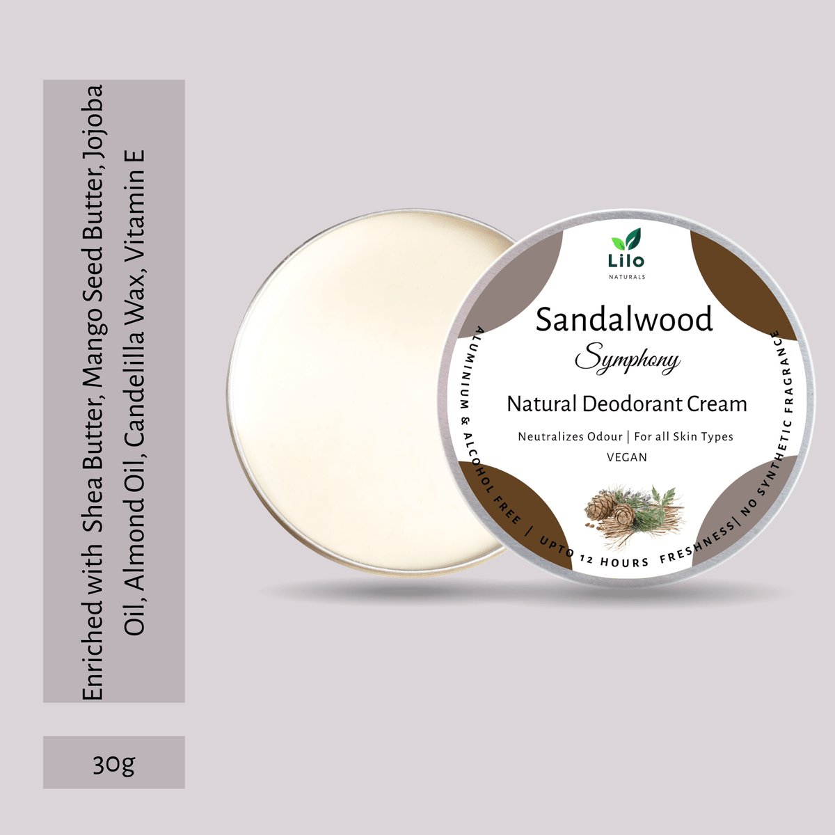 Natural Sandalwood Deodorant Cream | Jojoba & Almond Oil – Deodorant on Brown Living™. SKU: SKUS001. Img 2.