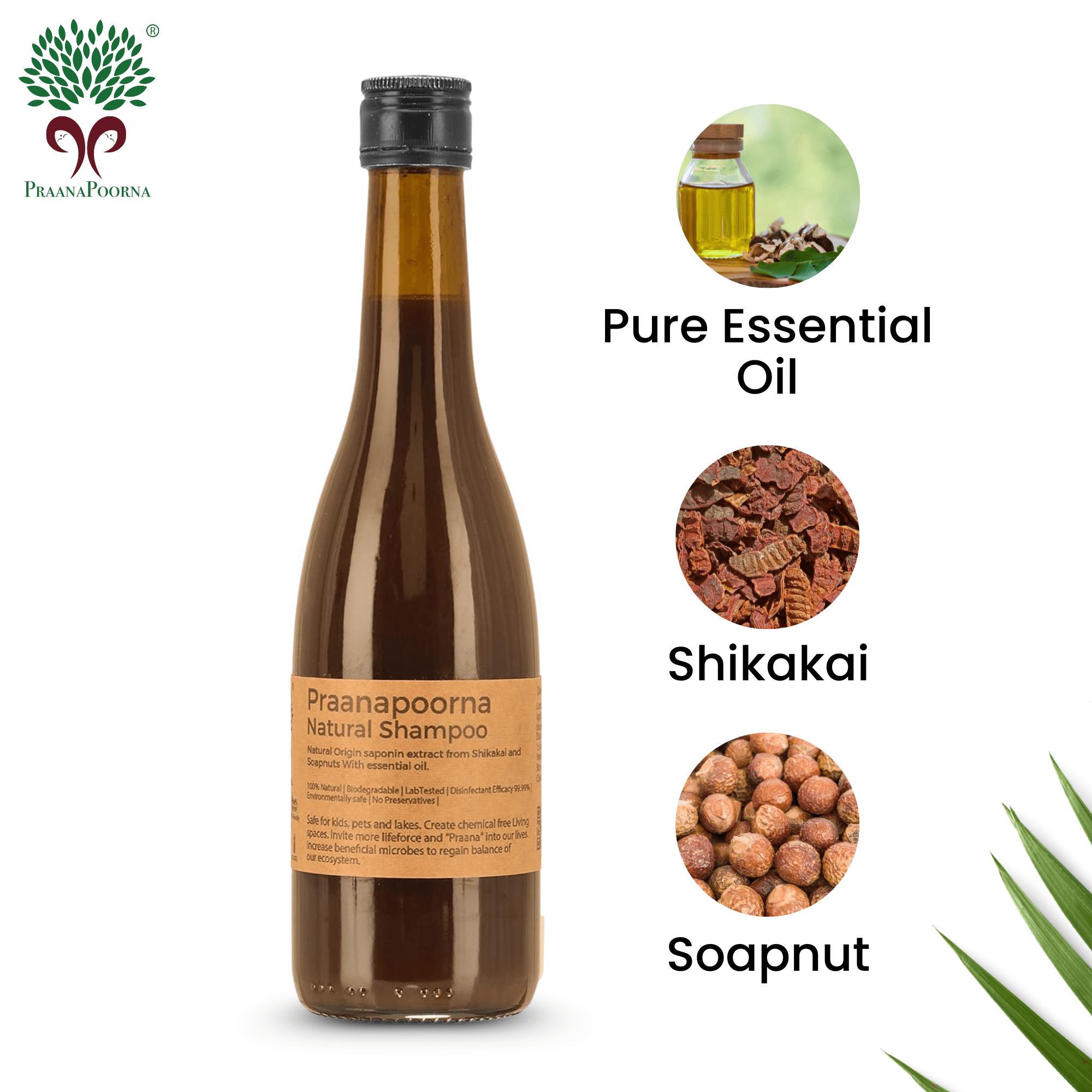 Natural Shampoo 350ml – Hair Shampoo on Brown Living™. SKU: 133-08236-praanapoorna-SKUA11. Img 1.