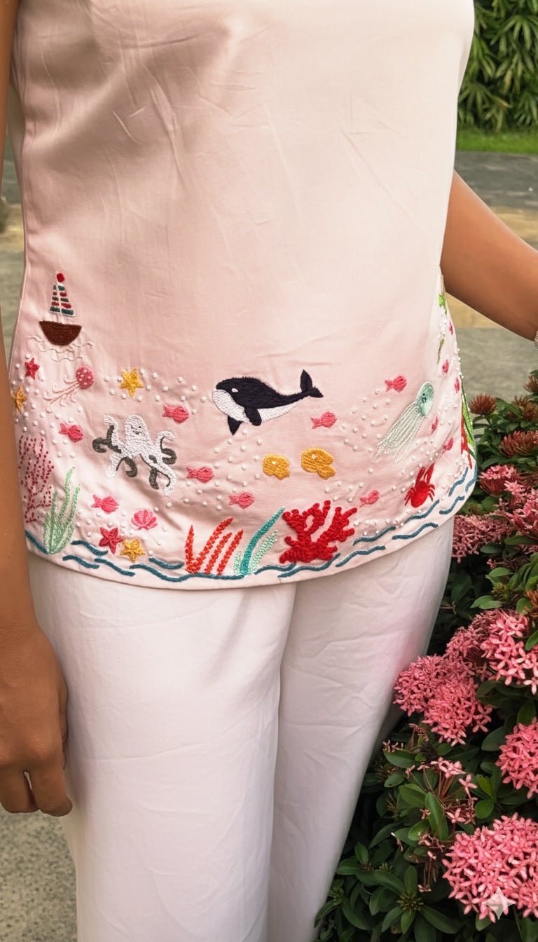 Naturally Dyed Cotton Organic Cotton Hand embroidered Indo - western – Womens Ethnic Sets on Brown Living™. SKU: C2P1S. Img 6.