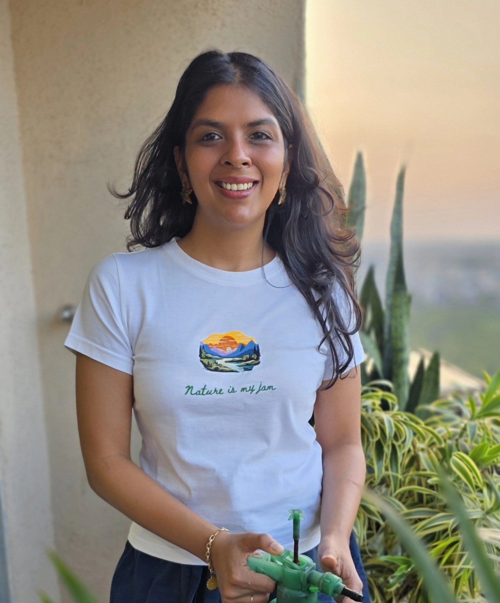 Nature Lover's Organic Cotton Slim Fit T-shirt: Classic White – Womens T-Shirt on Brown Living™. SKU: WETL. Img 3.