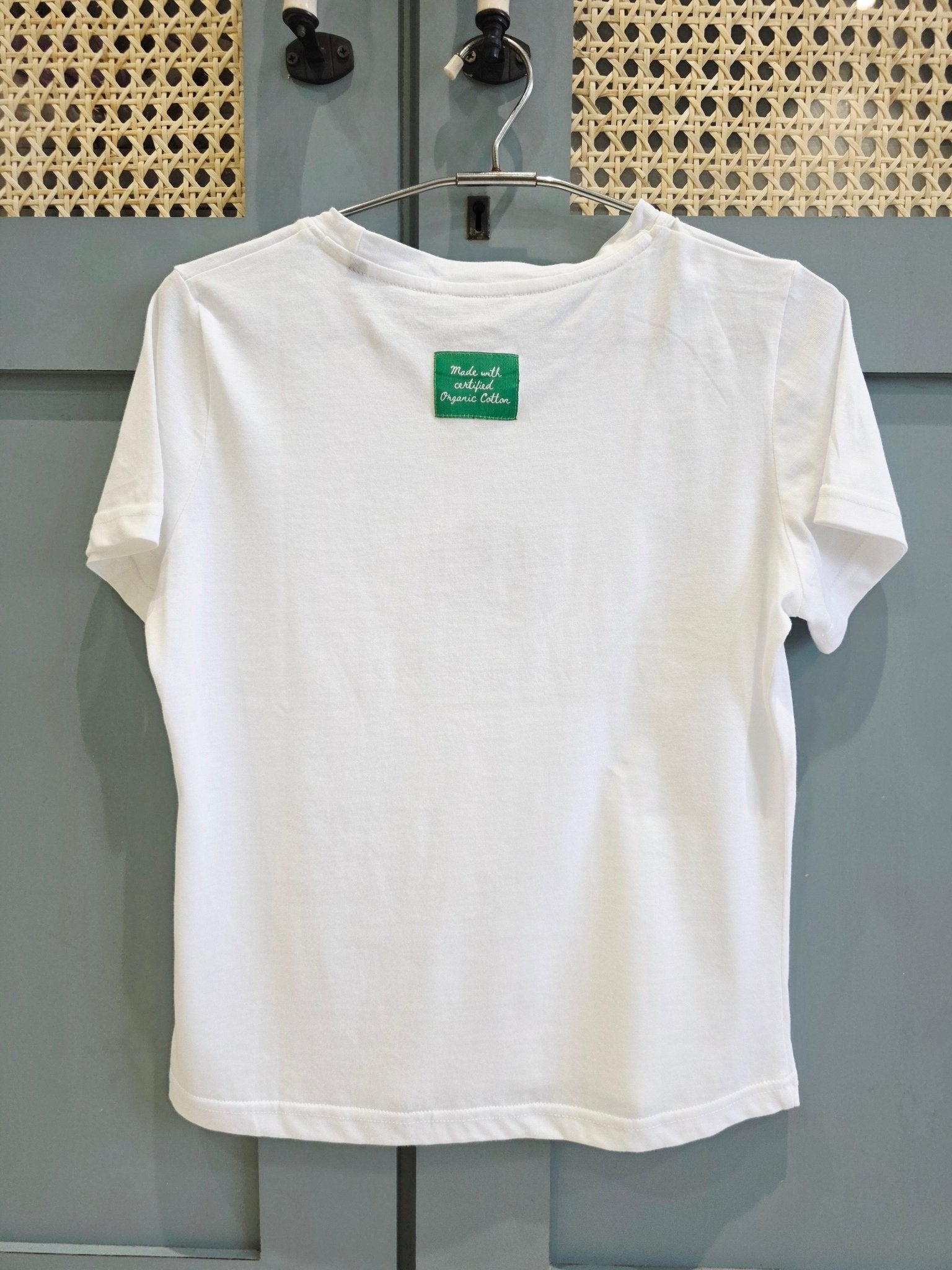 Nature Lover's Organic Cotton Slim Fit T-shirt: Classic White – Womens T-Shirt on Brown Living™. SKU: WETXS. Img 1.