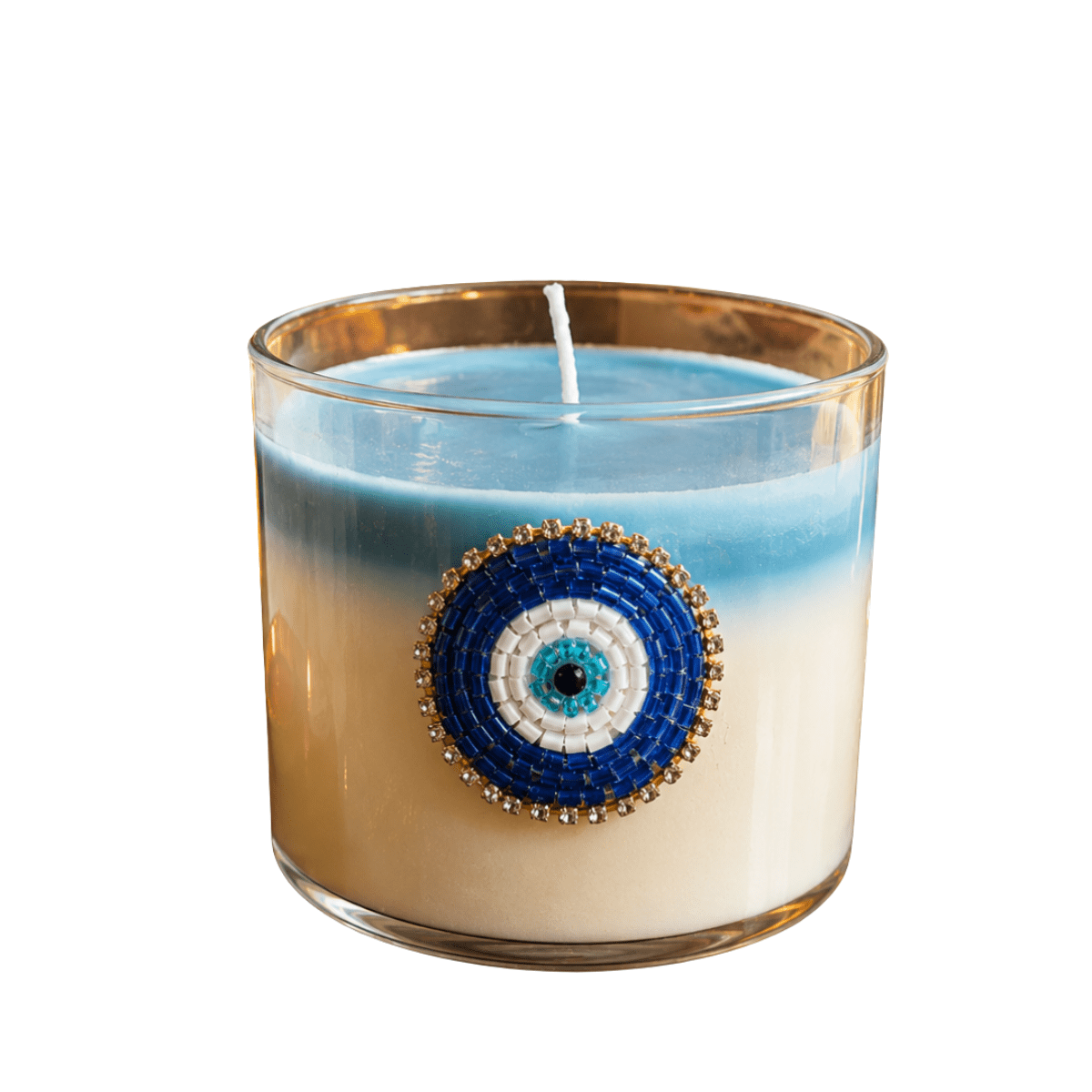 Nazar Halo Round Decorative Candle | Oudh Saffron Soy Wax Candle – Candles & Fragrances on Brown Living™. SKU: D-425. Img 2.