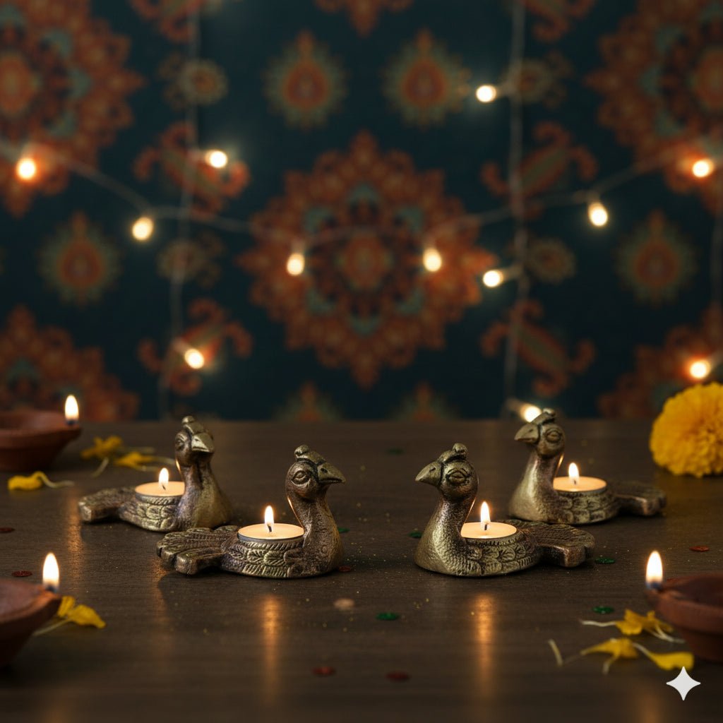 Neck Peacock T - Light Diya Set – Decorative Diya – Home Decor on Brown Living™. SKU: D36. Img 8.