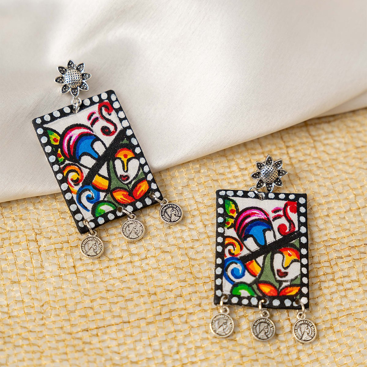 Nector Handpainted Earrings | Handmade Artistic Statement Jewellery – Jewellery on Brown Living™. SKU: AM-EAR-Nector. Img 1.