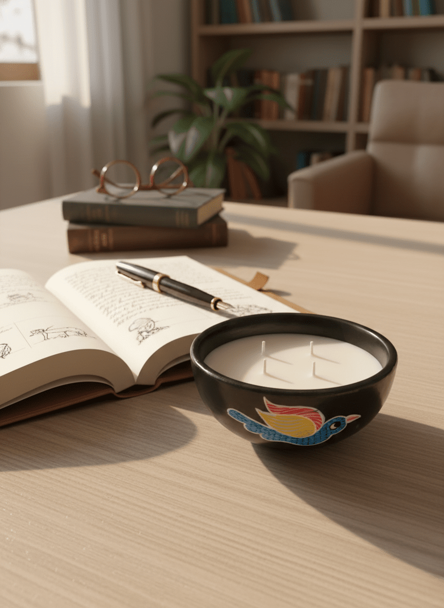 Neel Pakshi 3 - Wick Black Clay Deep | Handcrafted Aromatic Candle – Candles & Fragrances on Brown Living™. SKU: GDBPBCMDMC01. Img 2.