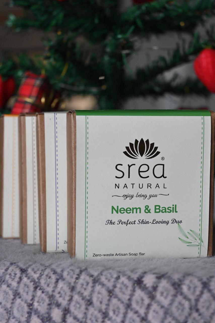 Neem and Basil Handmade Soap | Herbal Cleansing Bath Bar 120g – Body Soap on Brown Living™. SKU: SN-CP-NB-120. Img 2.