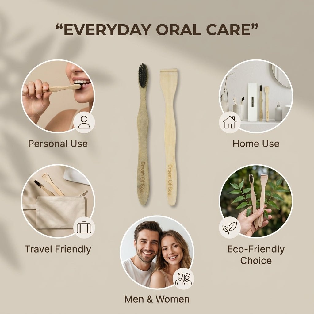 Neem Oral Care Kit Pack of 4 Toothbrush & Tongue Cleaner – Oral Care on Brown Living™. SKU: DOS-NOC--01. Img 2.