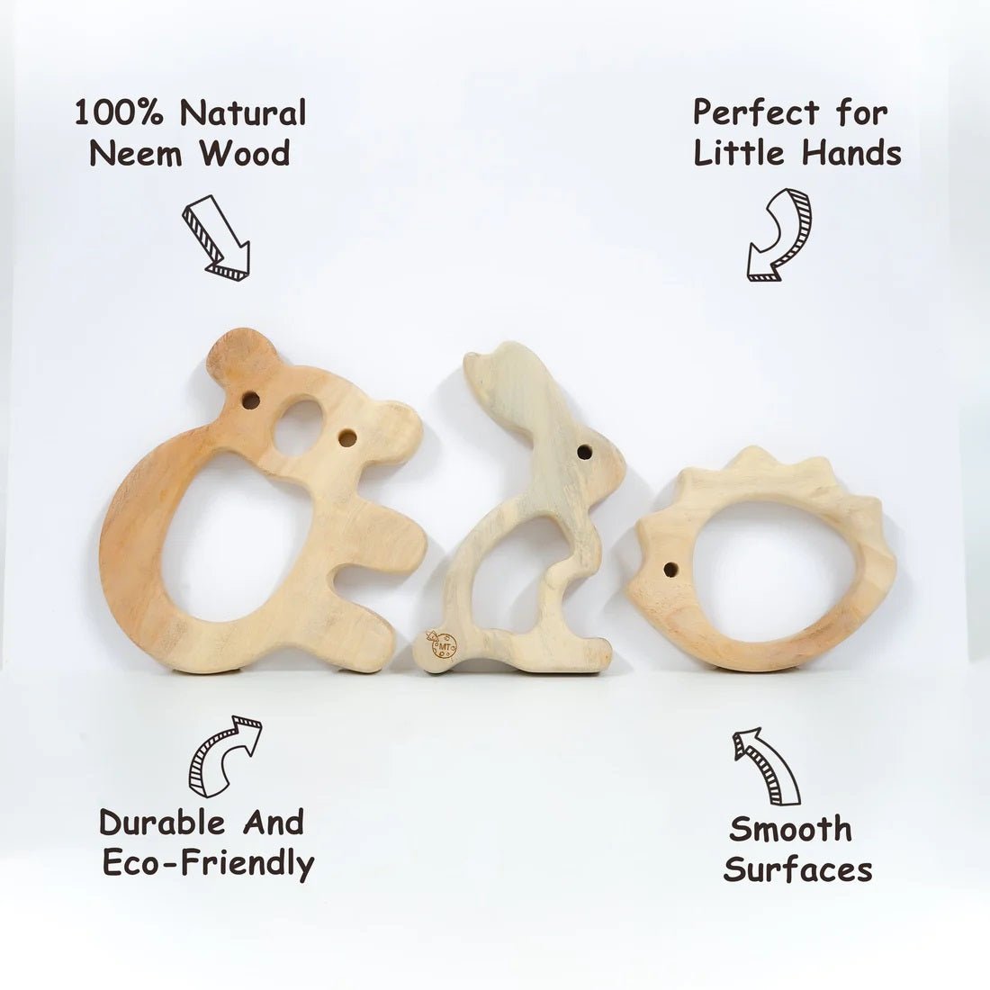 Neem Teether Toys – Rabbit, Hedgehog & Koala for Babies – Baby Teethers & Soothers on Brown Living™. SKU: rabbithedgehogkola. Img 3.