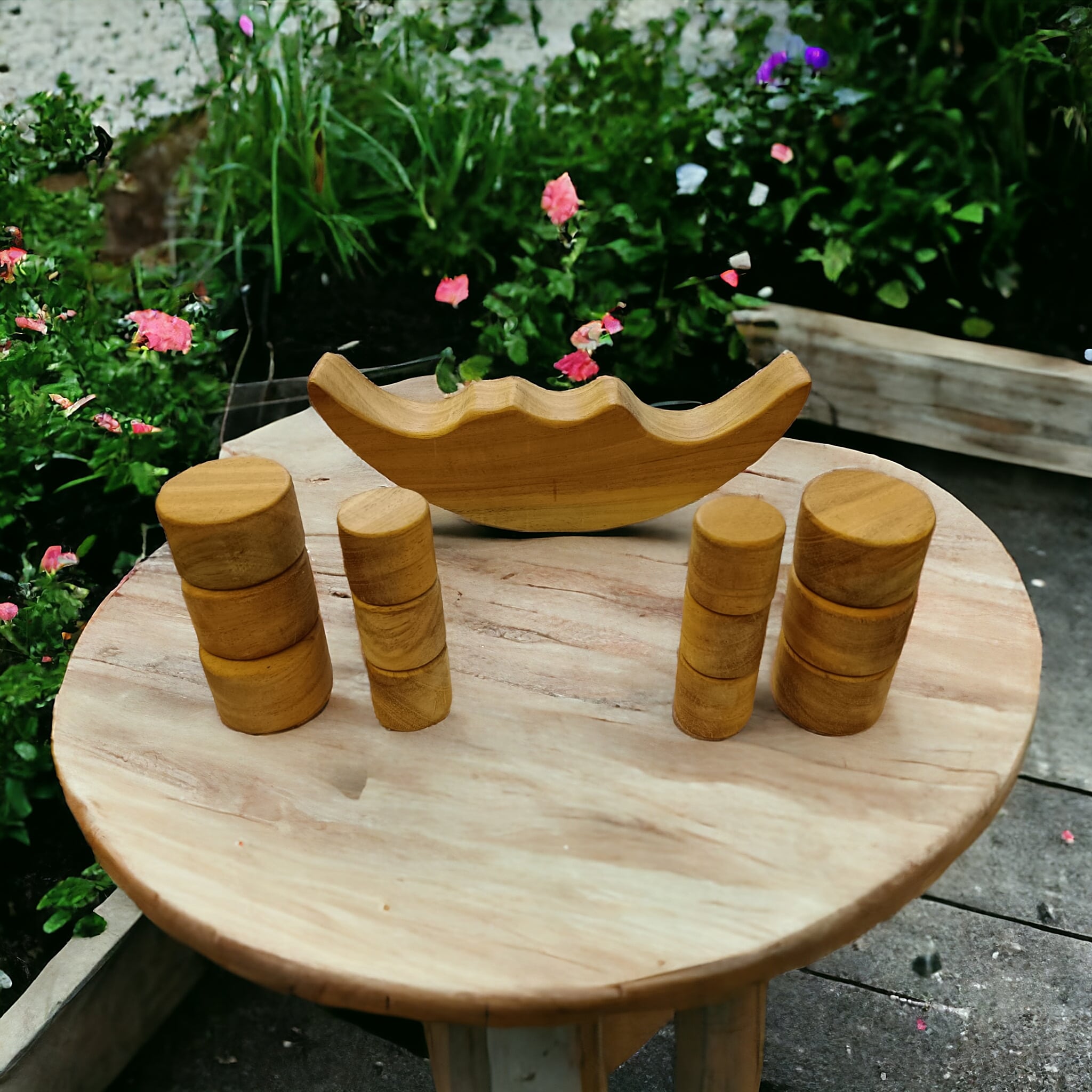 Neem Wooden Balancing Moon Toy – Montessori Kids Stacking Toy – Wooden Toys on Brown Living™. SKU: STK_MNBAL. Img 3.