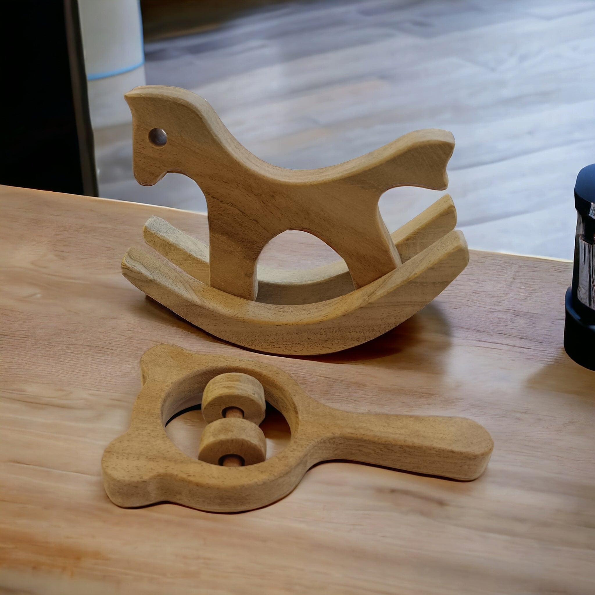 Neem Wooden Pocket Size Swing Horse & Mickey Rattle Toy Set – Wooden Toys on Brown Living™. SKU: SR_SHRS-MKHD. Img 3.