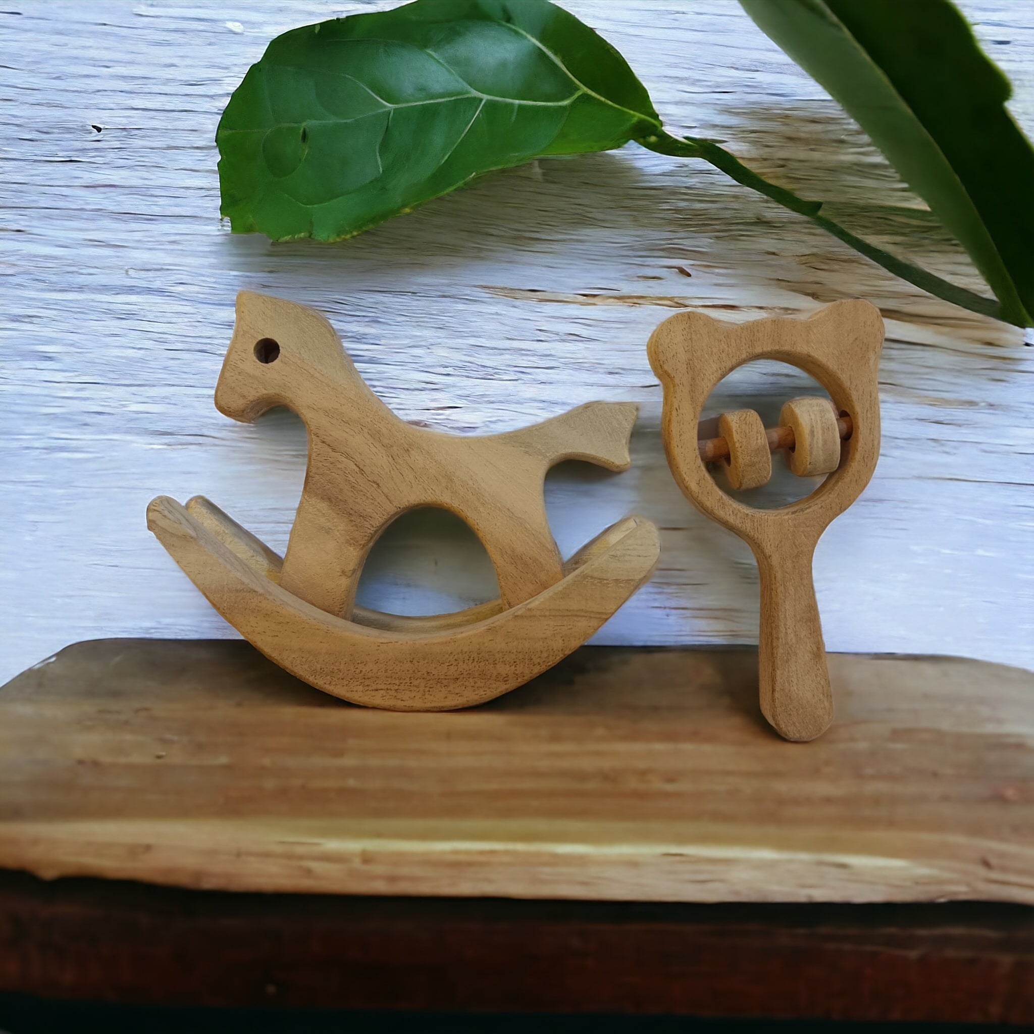 Neem Wooden Pocket Size Swing Horse & Mickey Rattle Toy Set – Wooden Toys on Brown Living™. SKU: SR_SHRS-MKHD. Img 1.