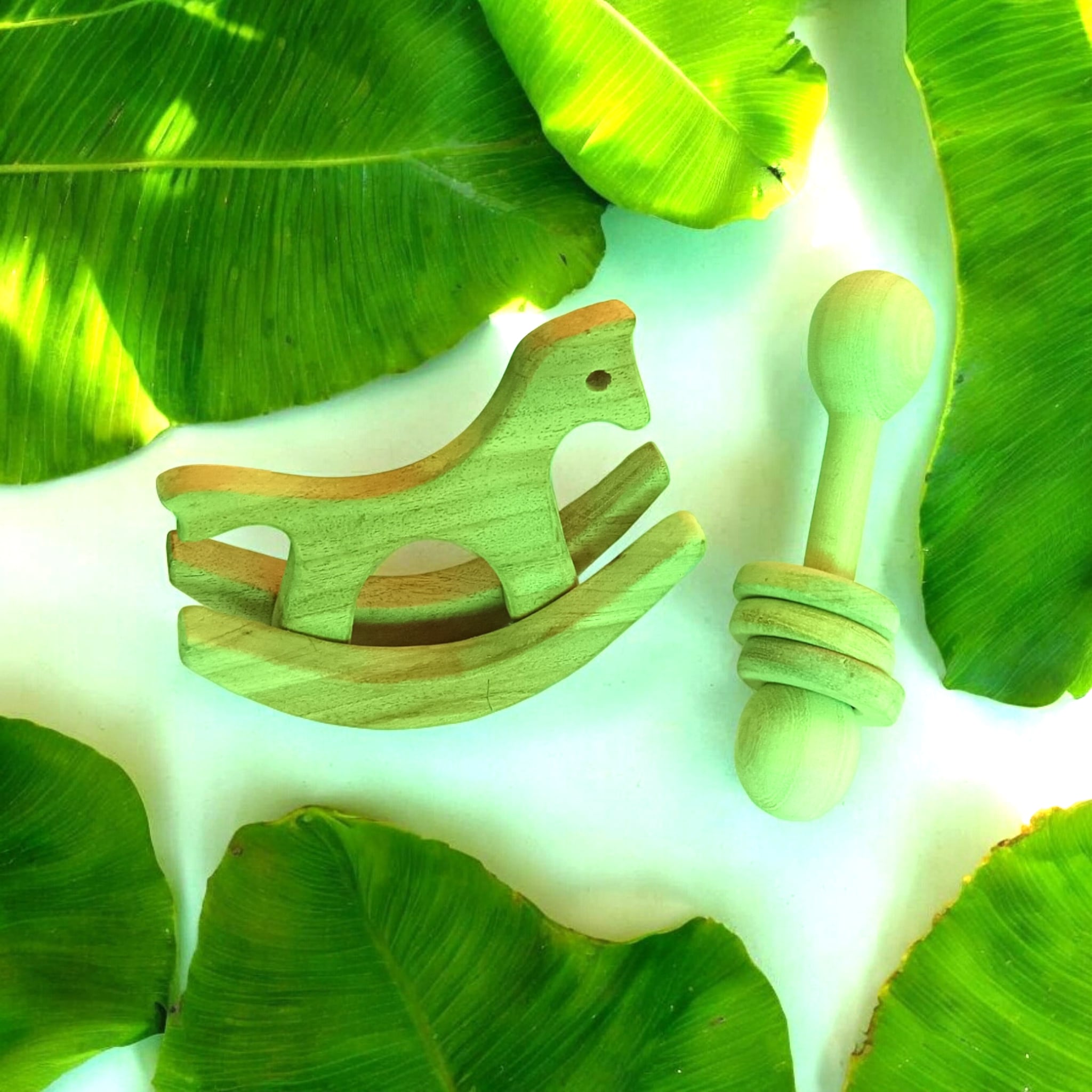 Neem Wooden Pocket Size Swing Horse & Rattle | Baby Toy Combo – Wooden Toys on Brown Living™. SKU: SR_SHRS-DBLRNGS. Img 2.