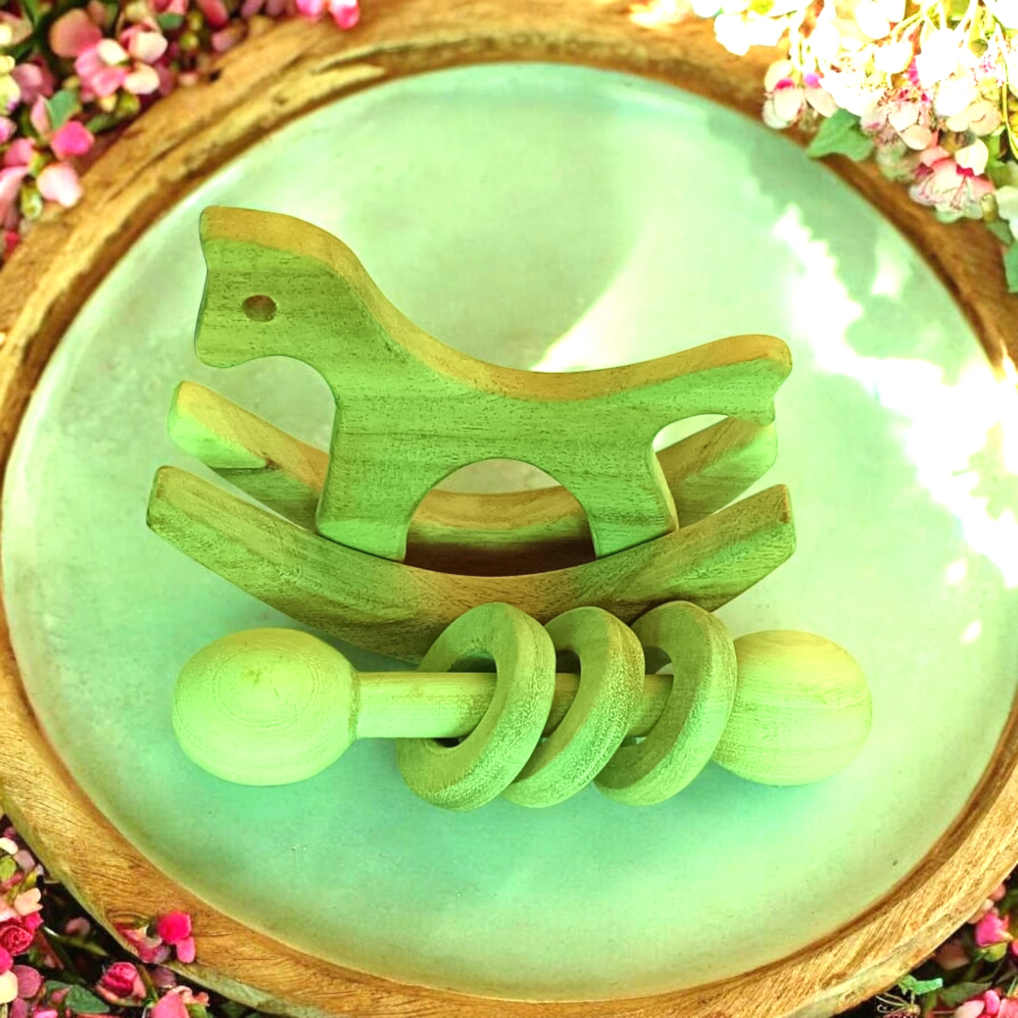 Neem Wooden Pocket Size Swing Horse & Rattle | Baby Toy Combo – Wooden Toys on Brown Living™. SKU: SR_SHRS-DBLRNGS. Img 3.