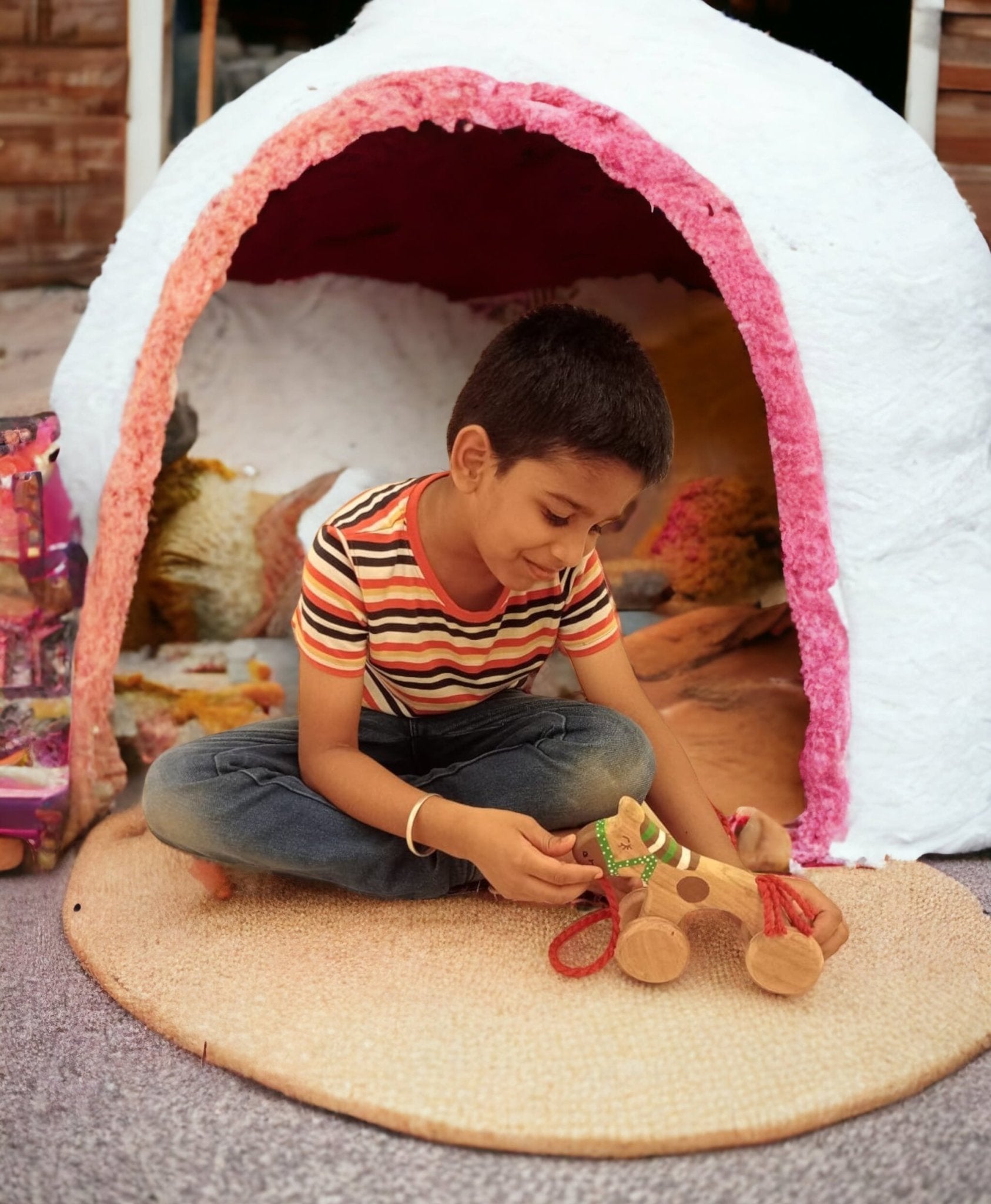 Neem Wooden Pull Along Horse Toy For Toddlers – Toy Trains & Vehicles on Brown Living™. SKU: W_PHRS. Img 5.
