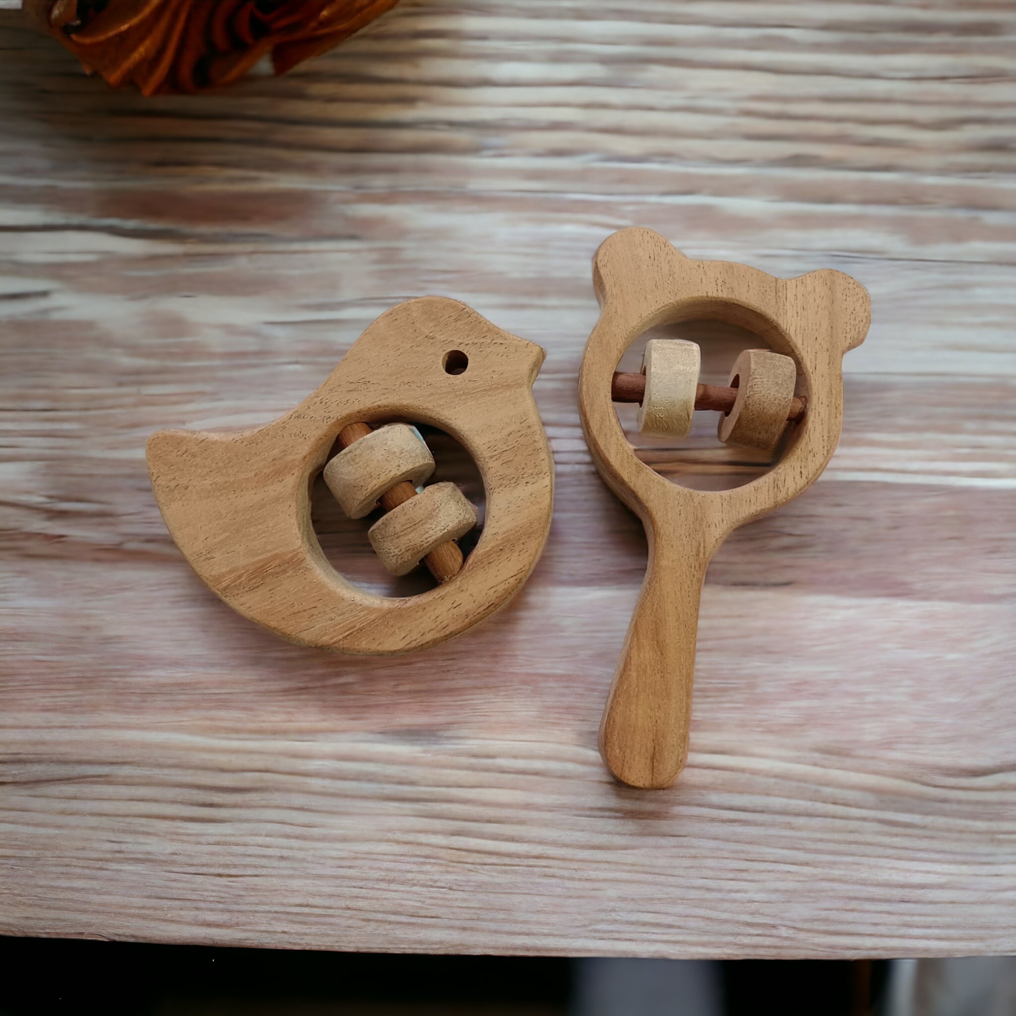 Neem Wooden Sound Making Rattles – Dove & Mickey Head Shapes – Baby Rattles on Brown Living™. SKU: R_DV-MKHD. Img 4.