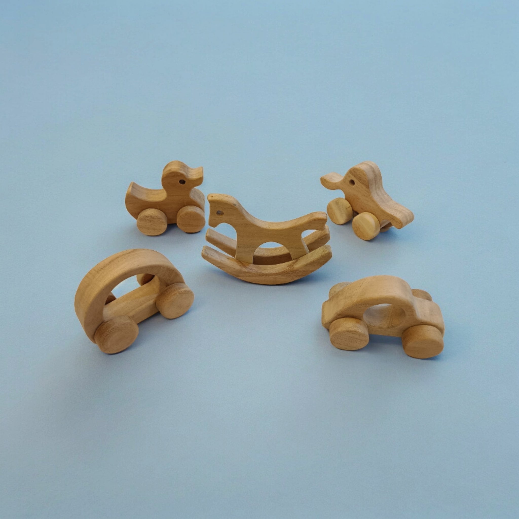 Neem Wooden Swing Horse & Wheel Toys Set of 5 | Baby Play Combo – Wooden Toys on Brown Living™. SKU: SW_SHRS-ELP-HCR-DK-CR. Img 2.