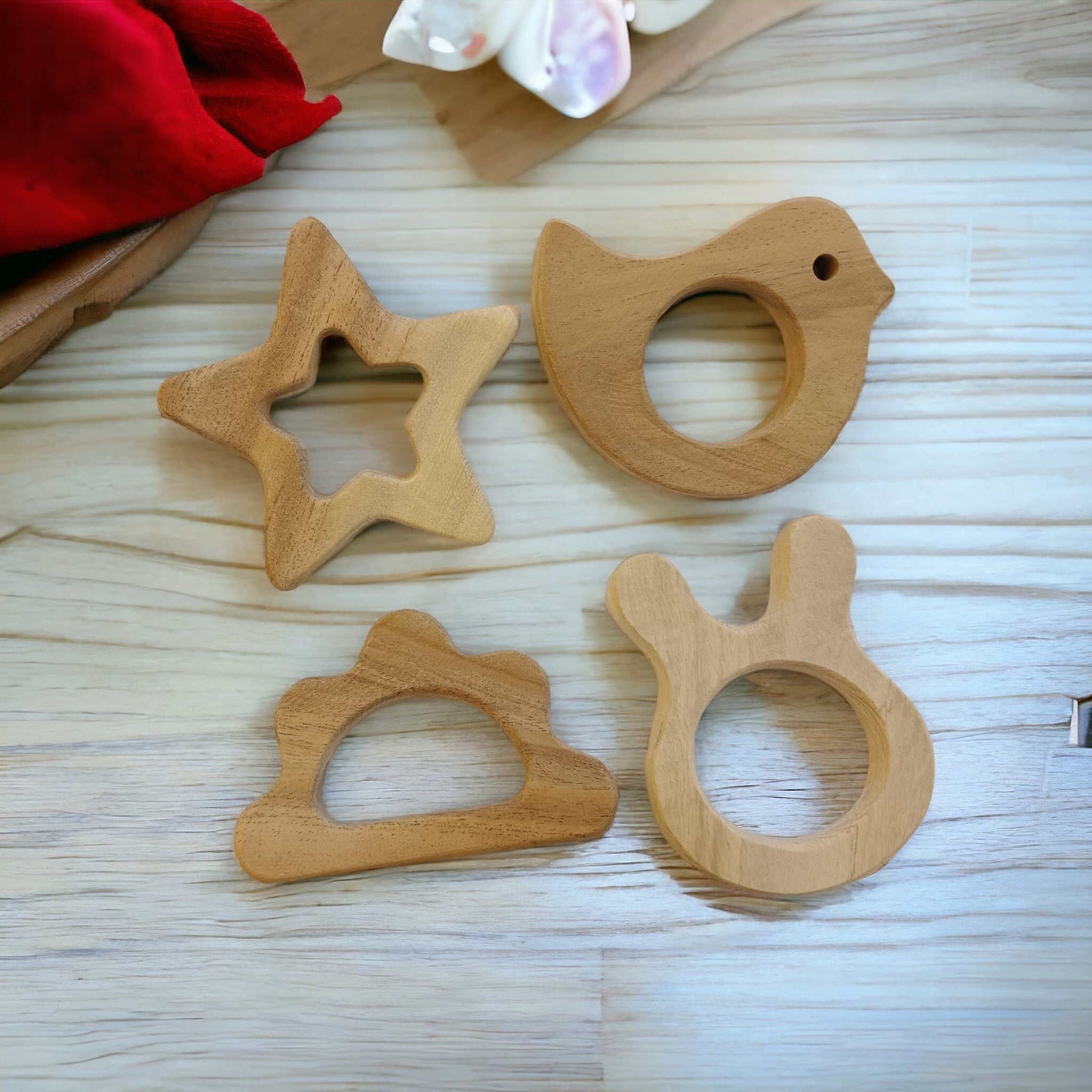 Neem Wooden Teethers For Babies Of Age 0 To 3 Years – Baby Teethers & Soothers on Brown Living™. SKU: T_STARSET. Img 2.
