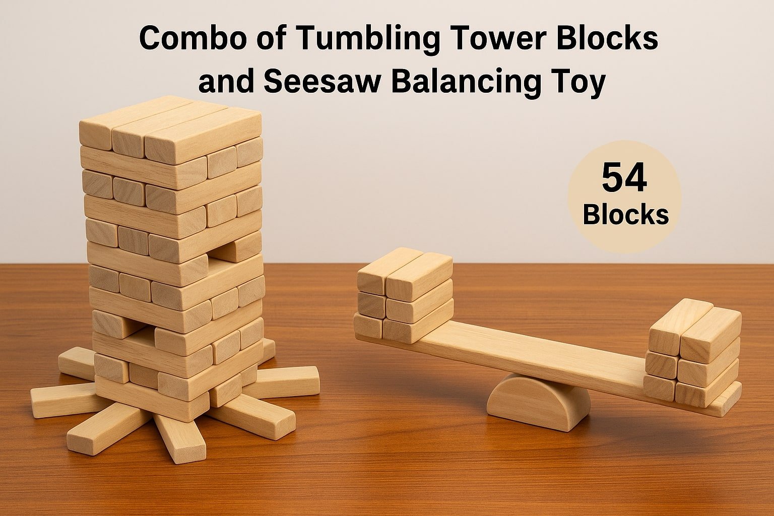 Neem Wooden Tumbling Tower (54 Blocks) | Skill Play Game for Kids – Wooden Toys on Brown Living™. SKU: BB_Ttower-SISA. Img 1.