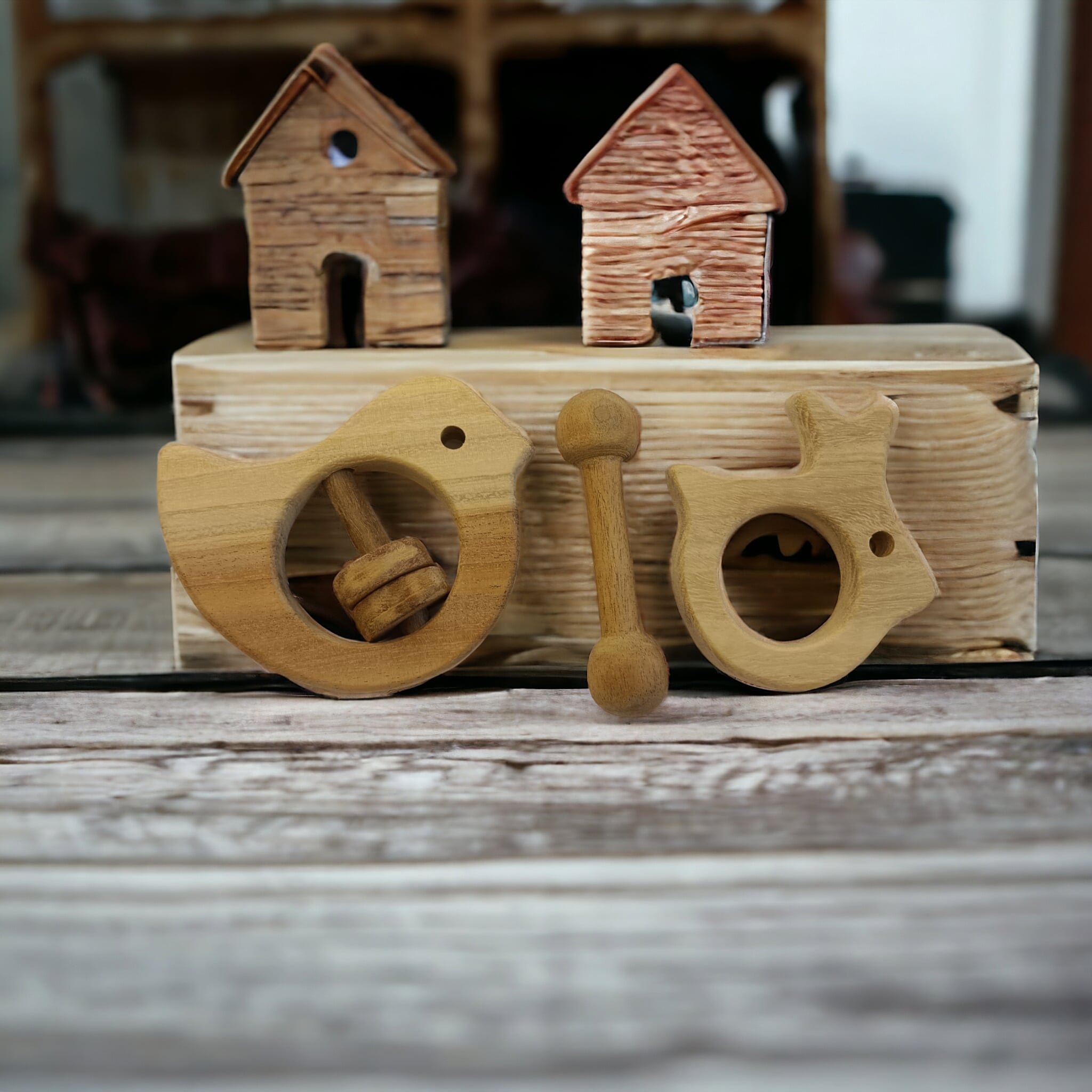 Neem Wooden Wheel Toys, Rattle & Teether Combo For Babies – Wooden Toys on Brown Living™. SKU: WRT_HCR-DV-RBT. Img 3.
