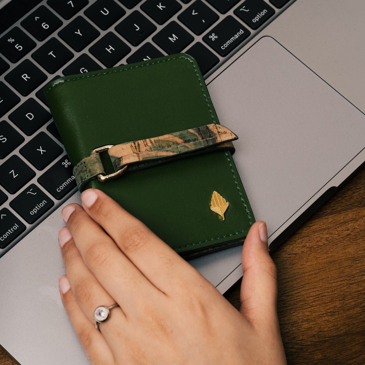 Neith - Cactus Leather Cardholder | Vegan Leather & Cork (Green) – Card Sleeves on Brown Living™. SKU: CHGH 8007. Img 8.