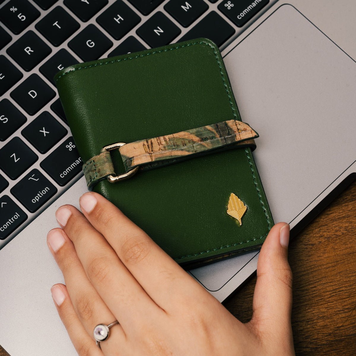 Neith - Cactus Leather Cardholder | Vegan Leather & Cork (Green) – Card Sleeves on Brown Living™. SKU: CHGH 8007. Img 7.