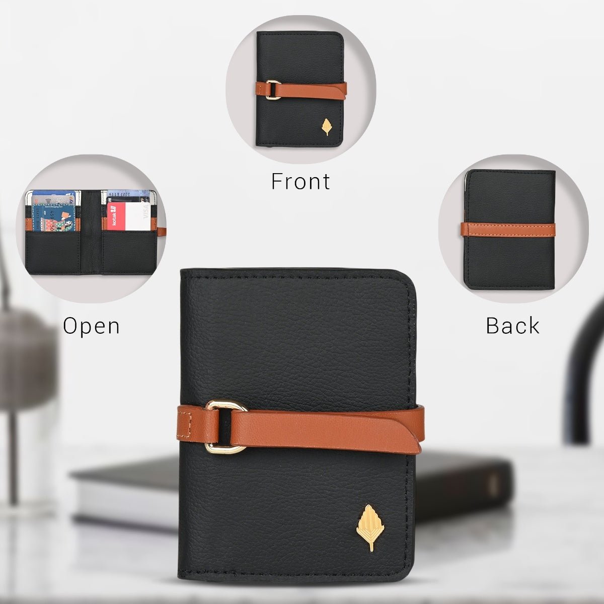 Neith Vegan Leather Cardholder (Black & Gingerbread) – Card Sleeves on Brown Living™. SKU: CHGH8006. Img 6.