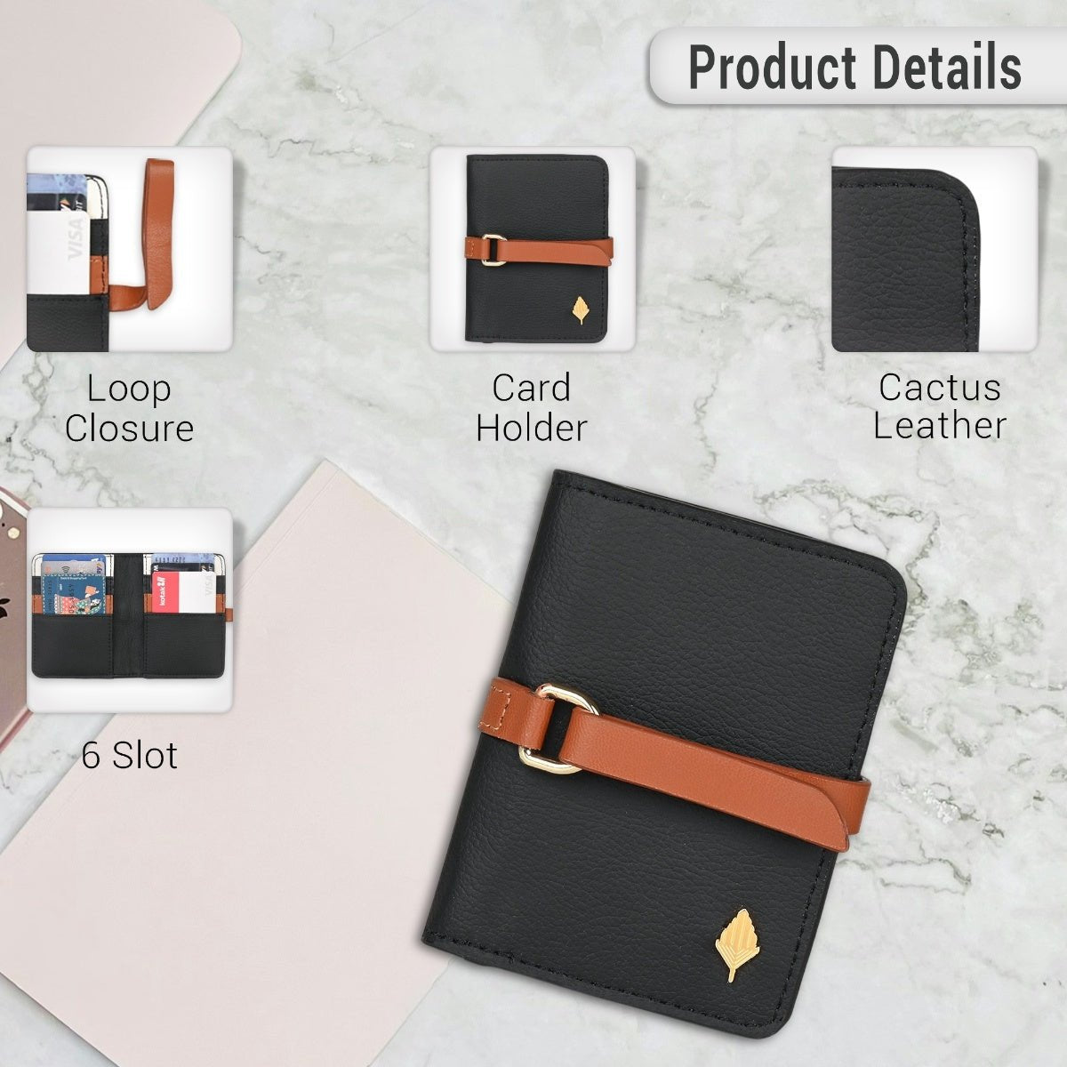Neith Vegan Leather Cardholder (Black & Gingerbread) – Card Sleeves on Brown Living™. SKU: CHGH8006. Img 5.
