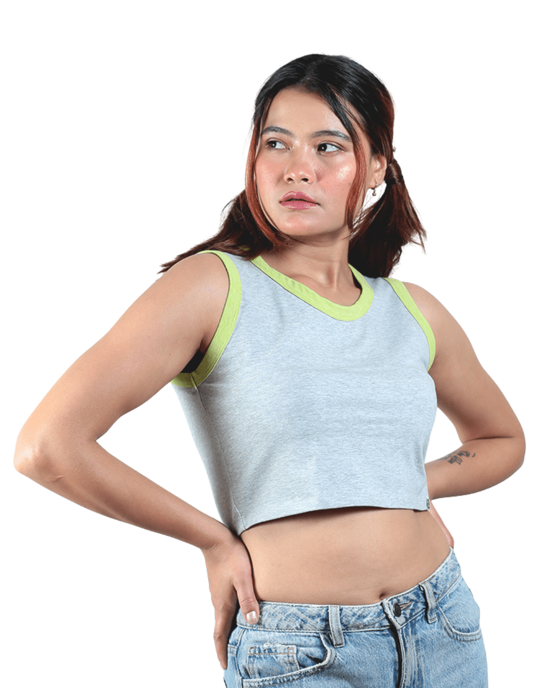Neon - Gen Basic Cotton Crop Top – Womens Top on Brown Living™. SKU: 007CROPNEON-GREYXS. Img 10.