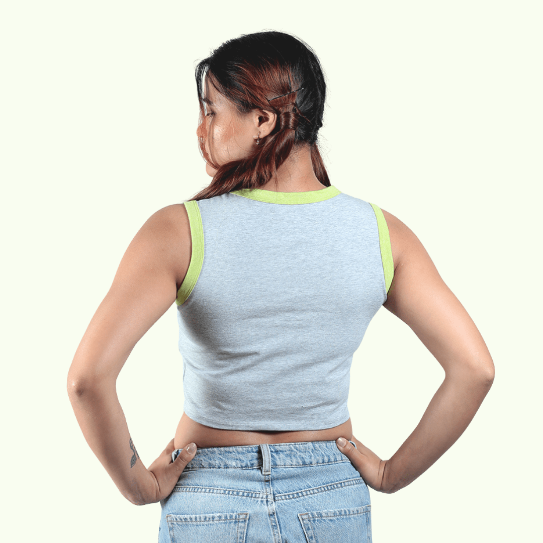 Neon - Gen Basic Cotton Crop Top – Womens Top on Brown Living™. SKU: 007CROPNEON-GREYXS. Img 3.