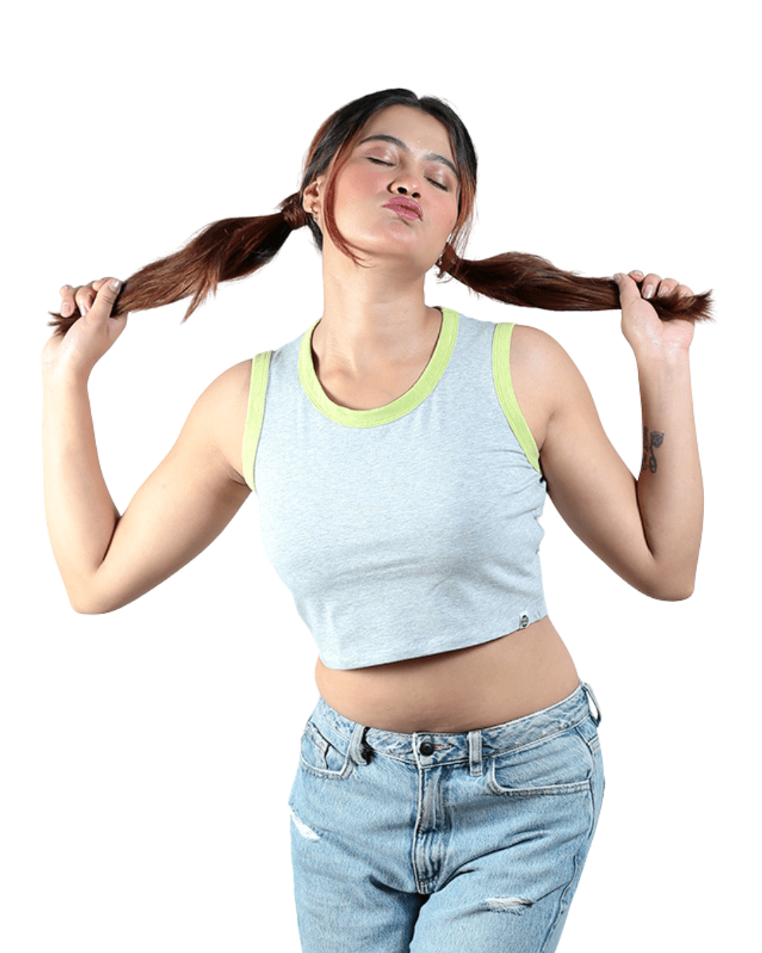 Neon - Gen Basic Cotton Crop Top – Womens Top on Brown Living™. SKU: 007CROPNEON-GREYXS. Img 12.