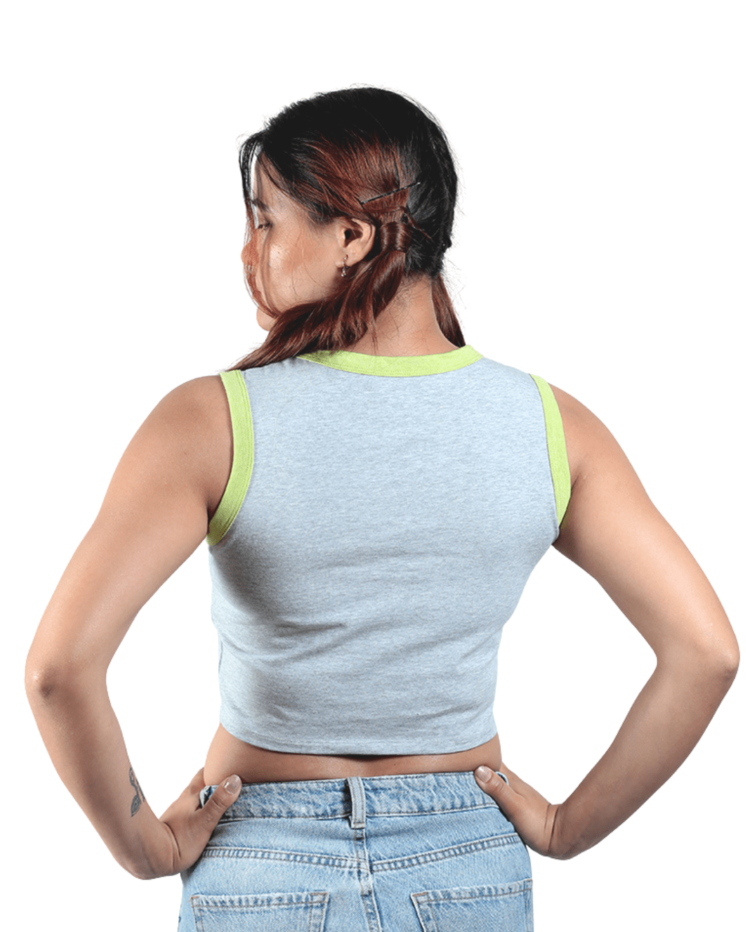 Neon - Gen Basic Cotton Crop Top – Womens Top on Brown Living™. SKU: 007CROPNEON-GREYXS. Img 5.