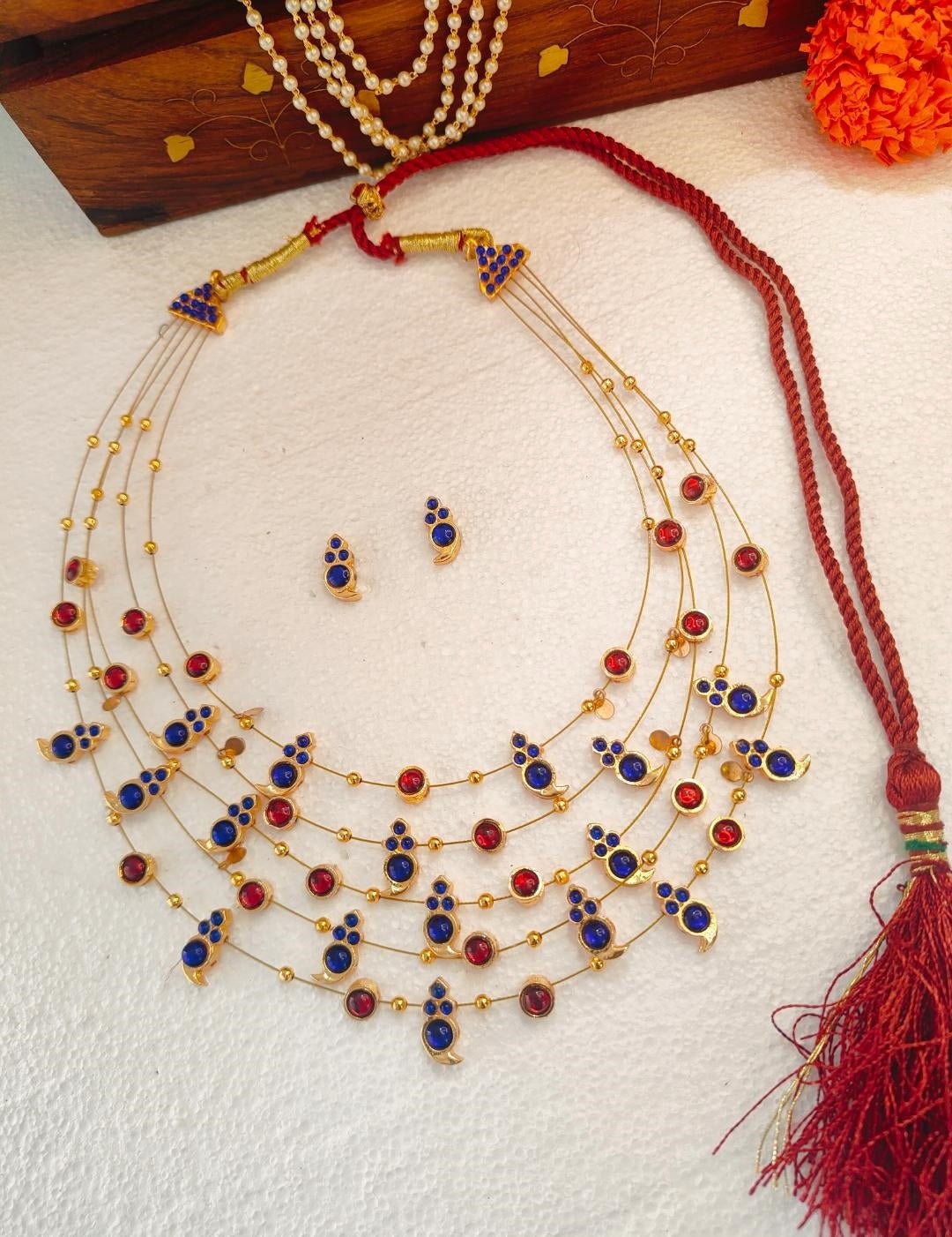 Nilaya Navratna Cascade Necklace | Handcrafted Navratna Necklace – Jewellery on Brown Living™. SKU: SAR1011. Img 2.