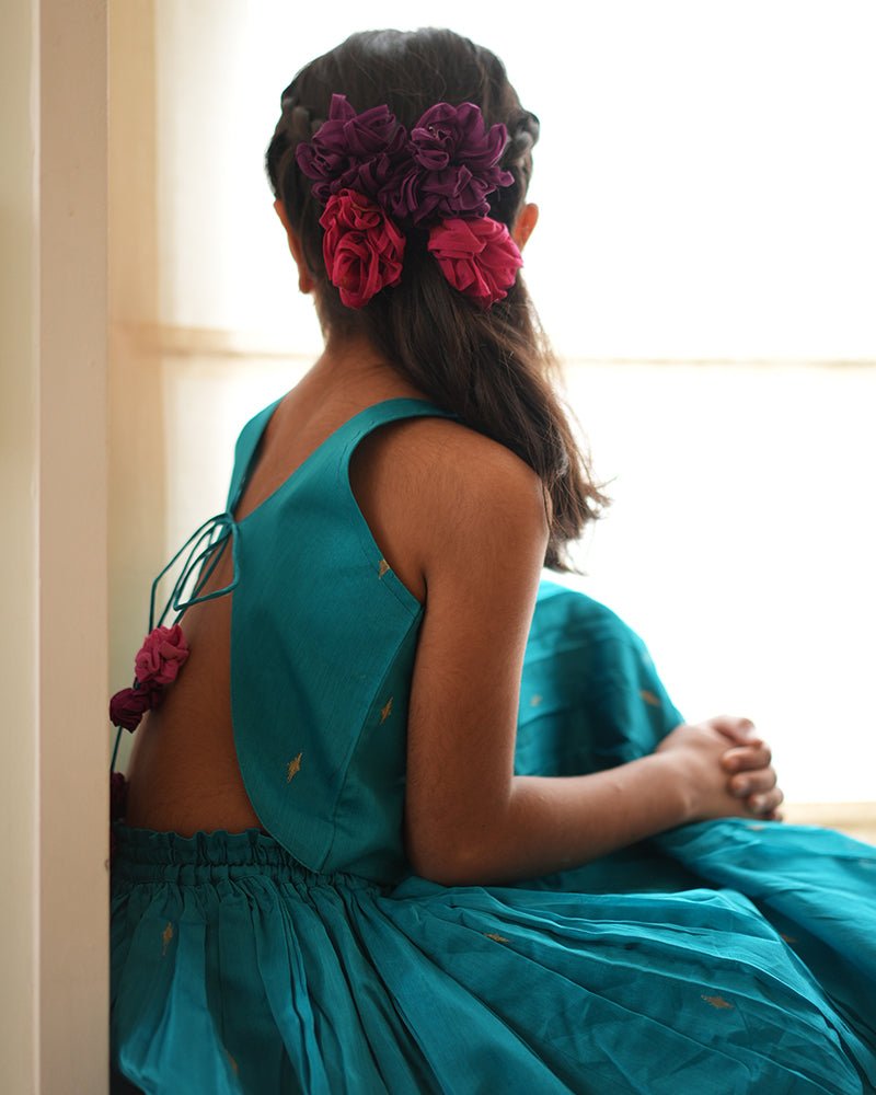 Nilima Teal Lehenga Set – Elegant Ethnic Wear – Kids Ethnic Sets on Brown Living™. SKU: C35G7TL12. Img 6.
