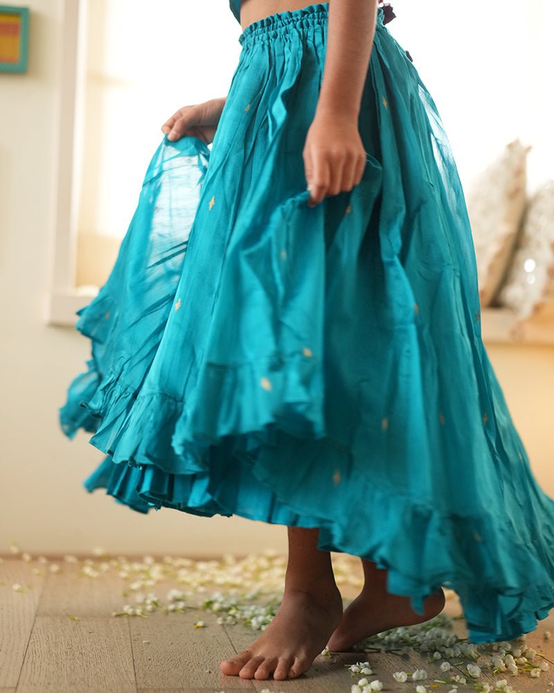 Nilima Teal Lehenga Set – Elegant Ethnic Wear – Kids Ethnic Sets on Brown Living™. SKU: C35G7TL12. Img 5.