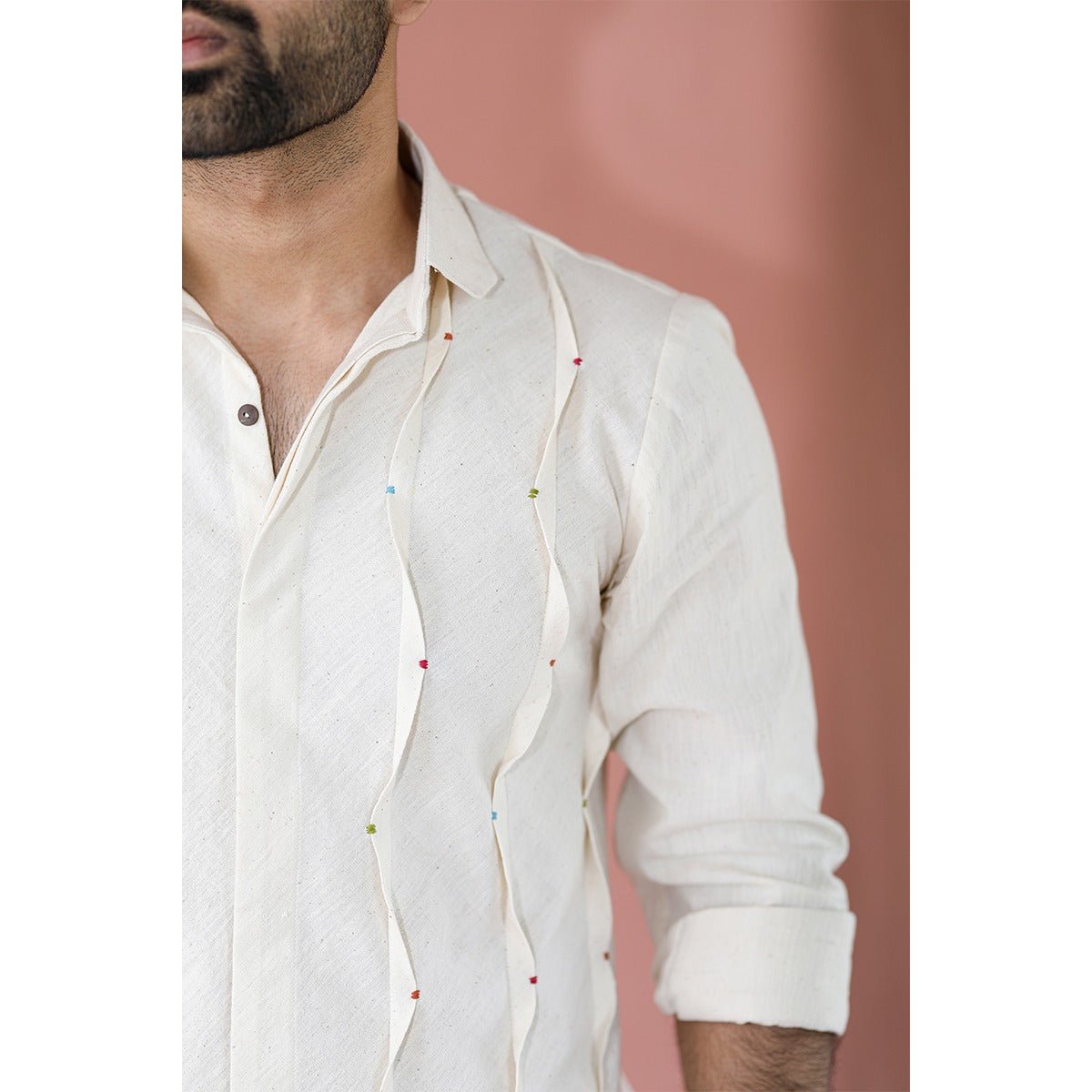 Niran Kora Khadi Shirt | Handwoven Cotton Khadi Shirt for Men – Men Shirt on Brown Living™. SKU: DL0144XSn. Img 7.