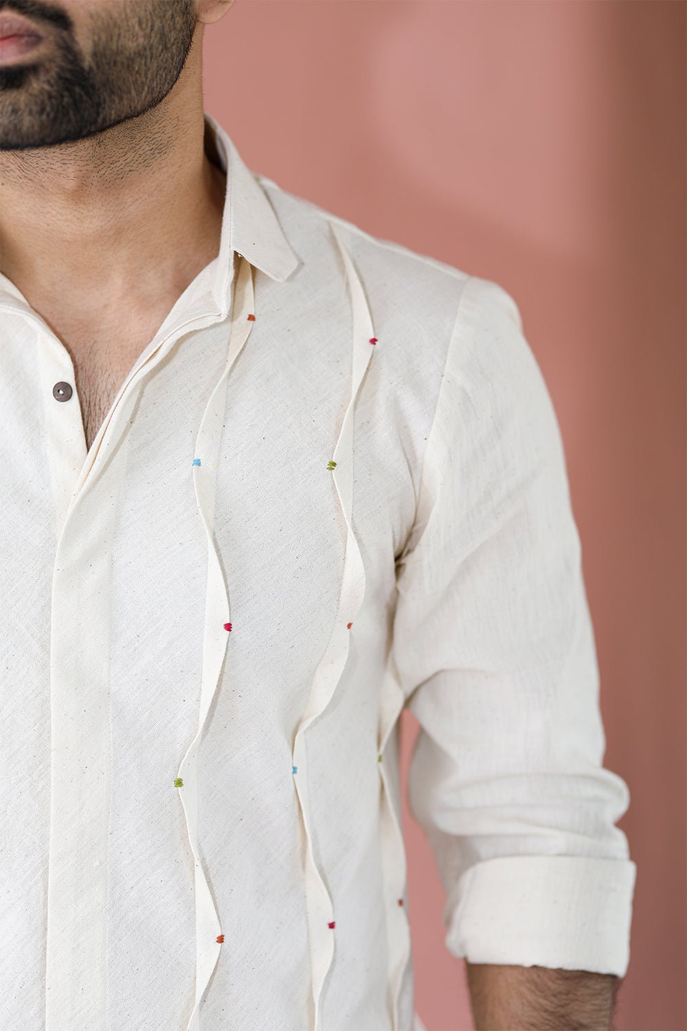 Niran Kora Khadi Shirt | Handwoven Cotton Khadi Shirt for Men – Men Shirt on Brown Living™. SKU: DL0144XSn. Img 2.