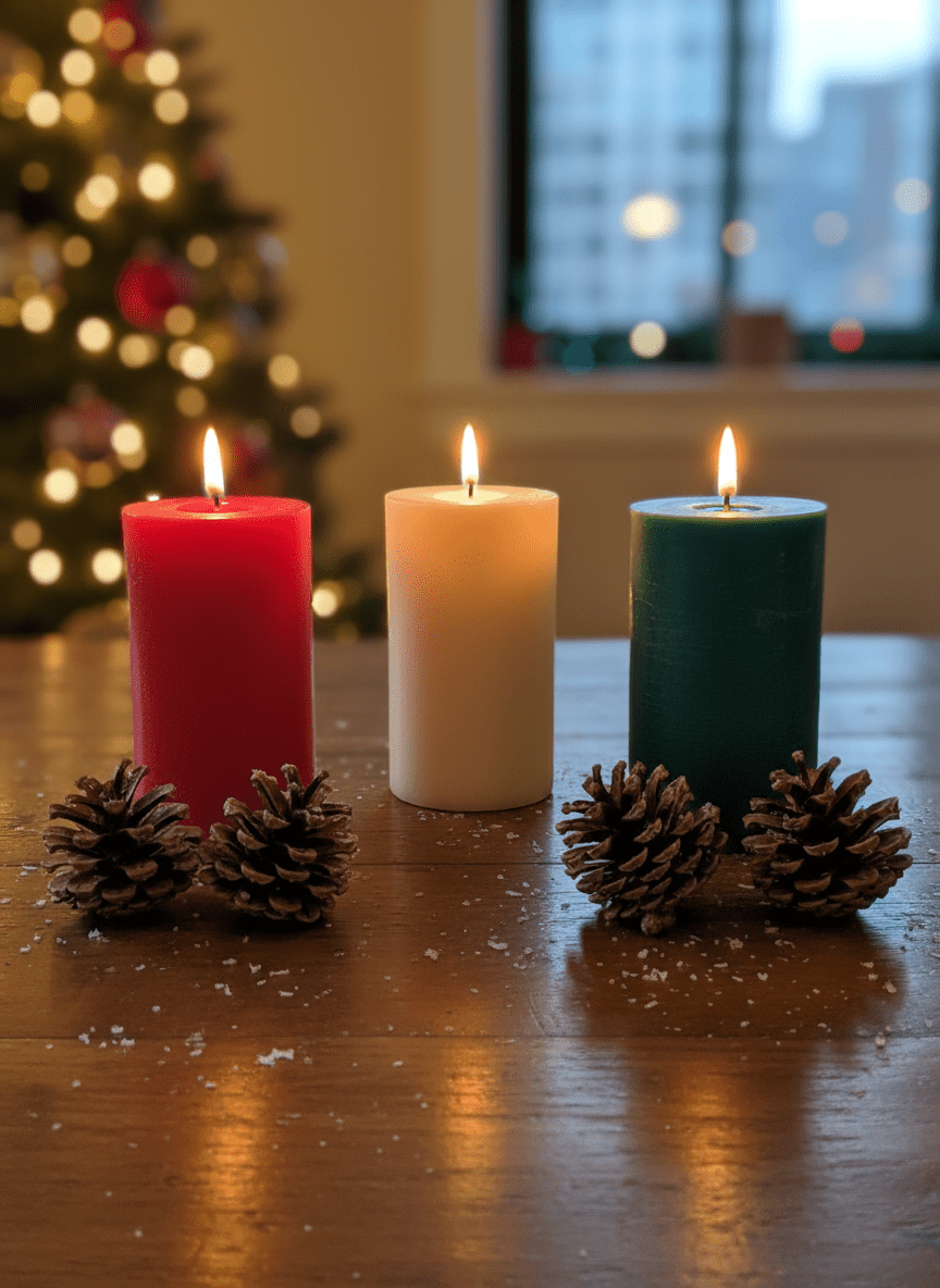 Noel Trio Festive Hand - Poured Soy Wax Decorative Candle – Set of 3 – Candles & Fragrances on Brown Living™. SKU: NTPC25. Img 1.