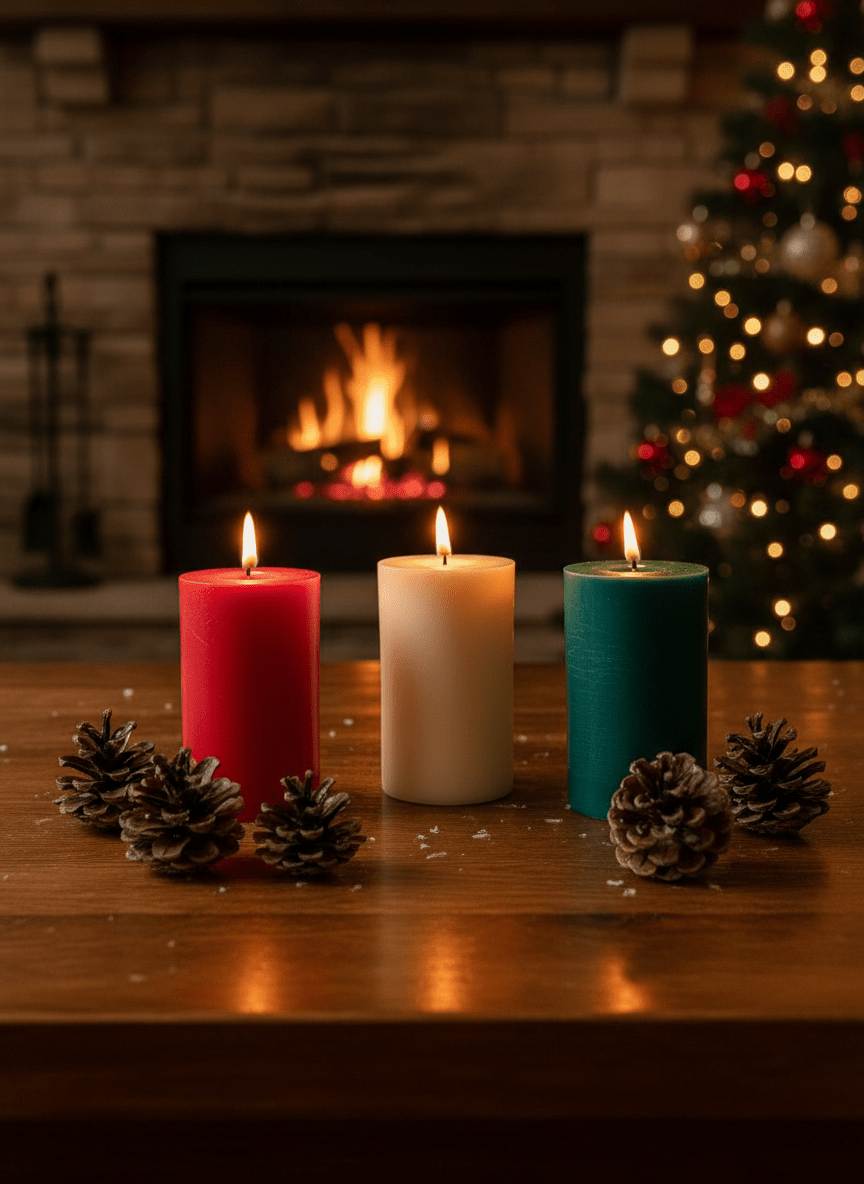 Noel Trio Festive Hand - Poured Soy Wax Decorative Candle – Set of 3 – Candles & Fragrances on Brown Living™. SKU: NTPC25. Img 2.