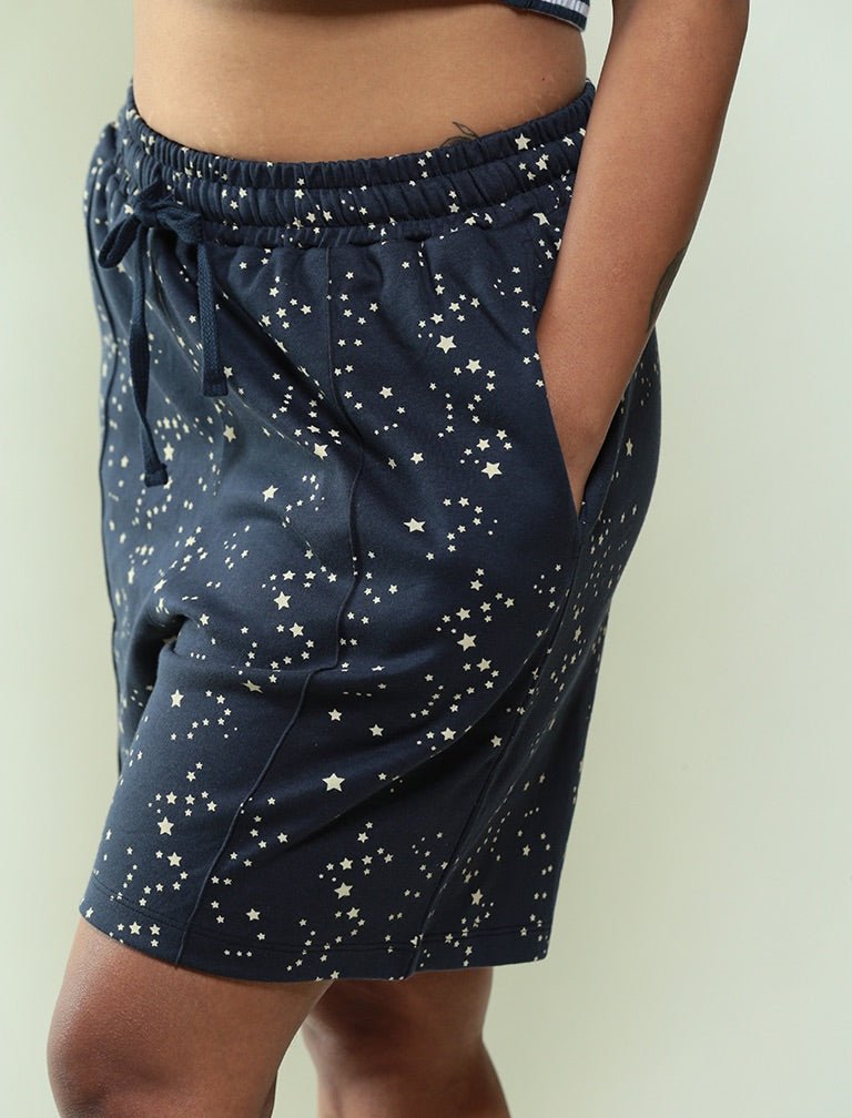 North Star Biowashed Organic Cotton Shorts - Navy Blue – Womens Top on Brown Living™. SKU: 0010/STRY/Navy/AOP - S. Img 3.