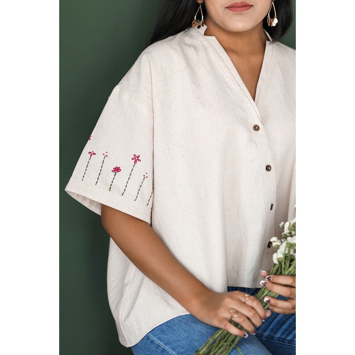 Nunchi Khadi Blouse | Handwoven Cotton Blouse for Women – Womens Blouse on Brown Living™. SKU: DL0125XSn. Img 2.