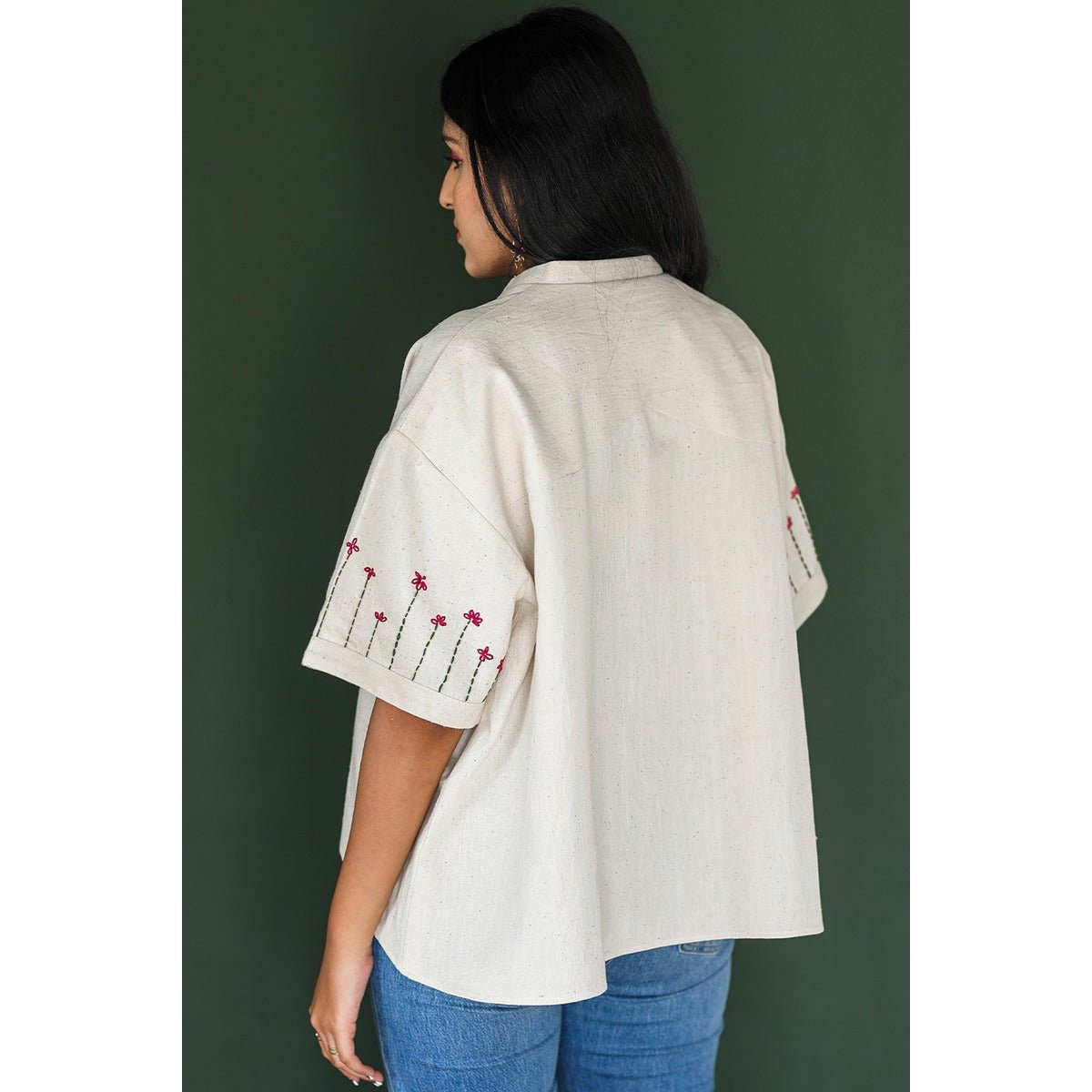 Nunchi Khadi Blouse | Handwoven Cotton Blouse for Women – Womens Blouse on Brown Living™. SKU: DL0125XSn. Img 4.