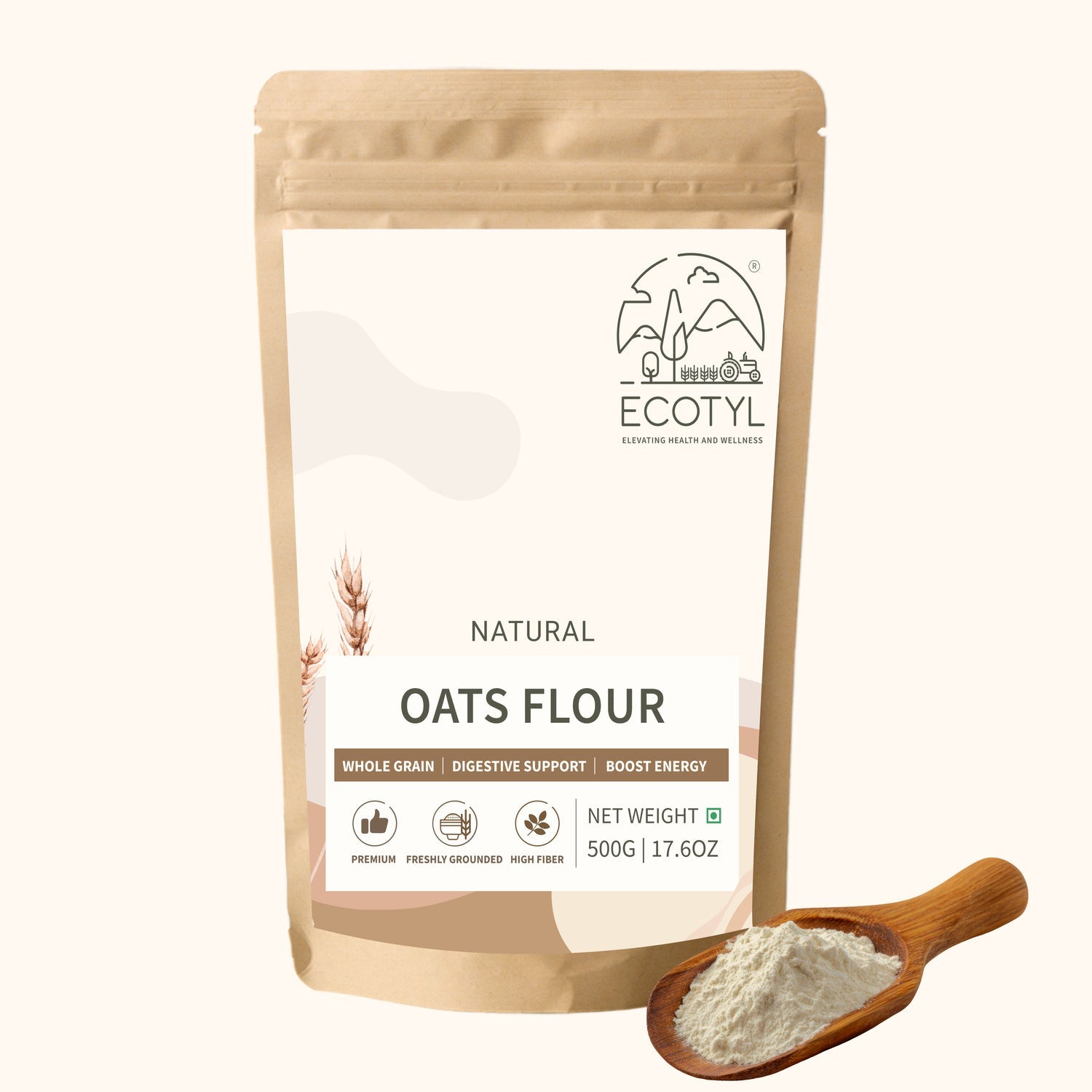 Oats Flour | Wholesome Flour | High Fibre | 500g – Healthy Snacks on Brown Living™. SKU: ECOTYL00051. Img 1.