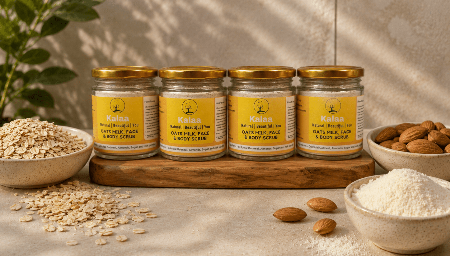 Oats Milk Almond Face & Body Scrub 90g | Natural Exfoliating Scrub – Face Scrub on Brown Living™. SKU: OTMLSC. Img 2.
