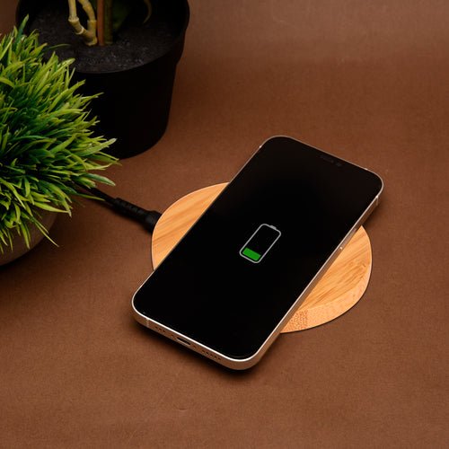 Olive 15W Round Wireless Bamboo Charger – Desk Accessories on Brown Living™. SKU: WAW9004. Img 1.