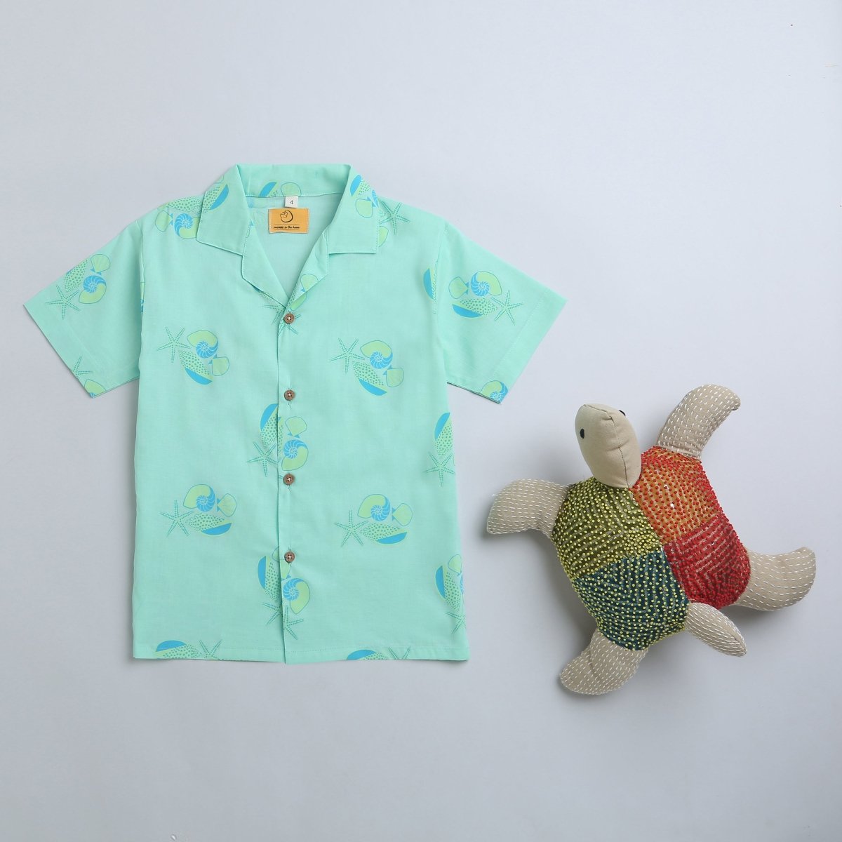 Olive The Seashells - Boys Cotton Shirt – Kids Shirts on Brown Living™. SKU: MITHBS - 077 - 13070. Img 2.